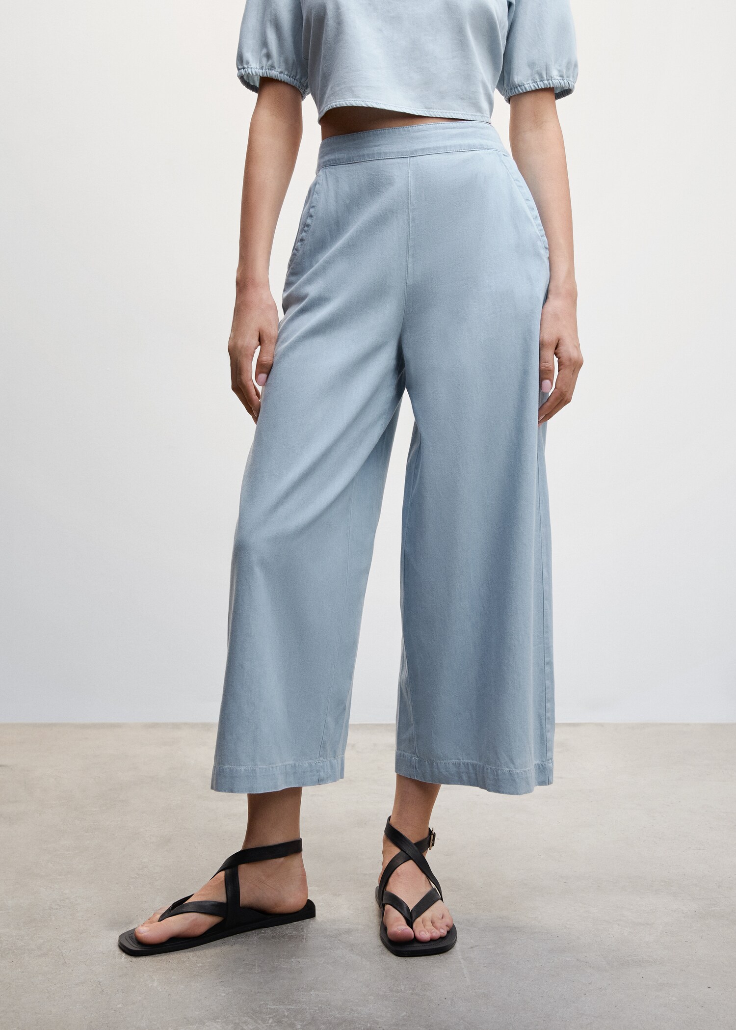 Pantalon style jupe-culotte coton Tencel - Plan moyen