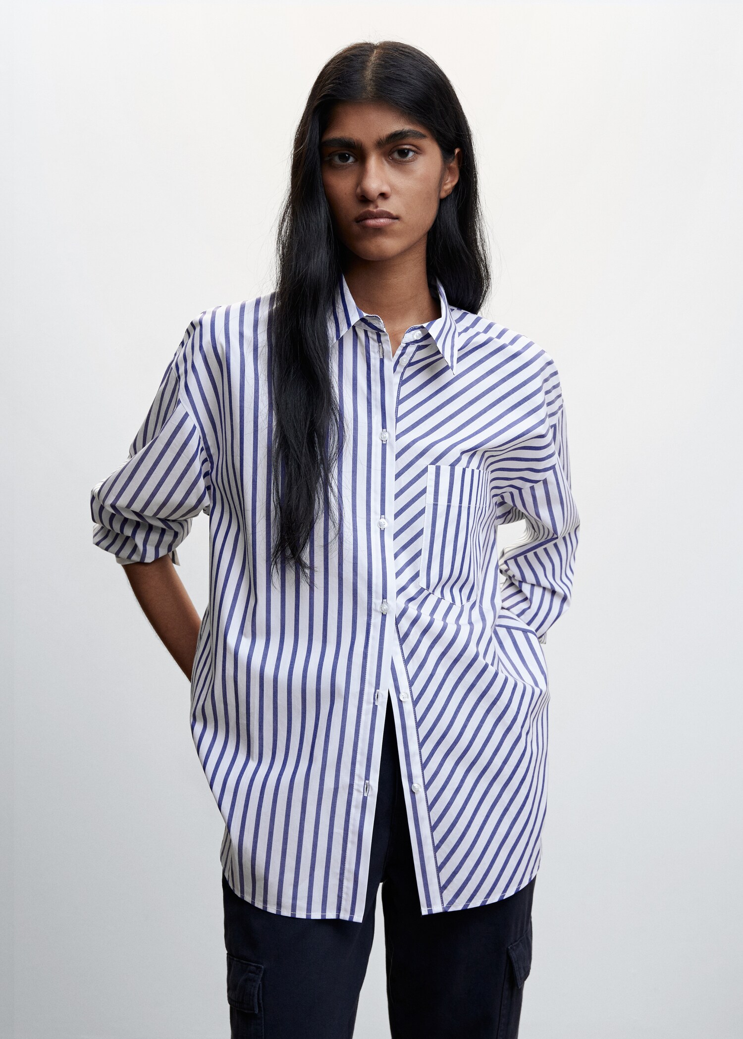 Camisa oversize algodón rayas - Plano medio