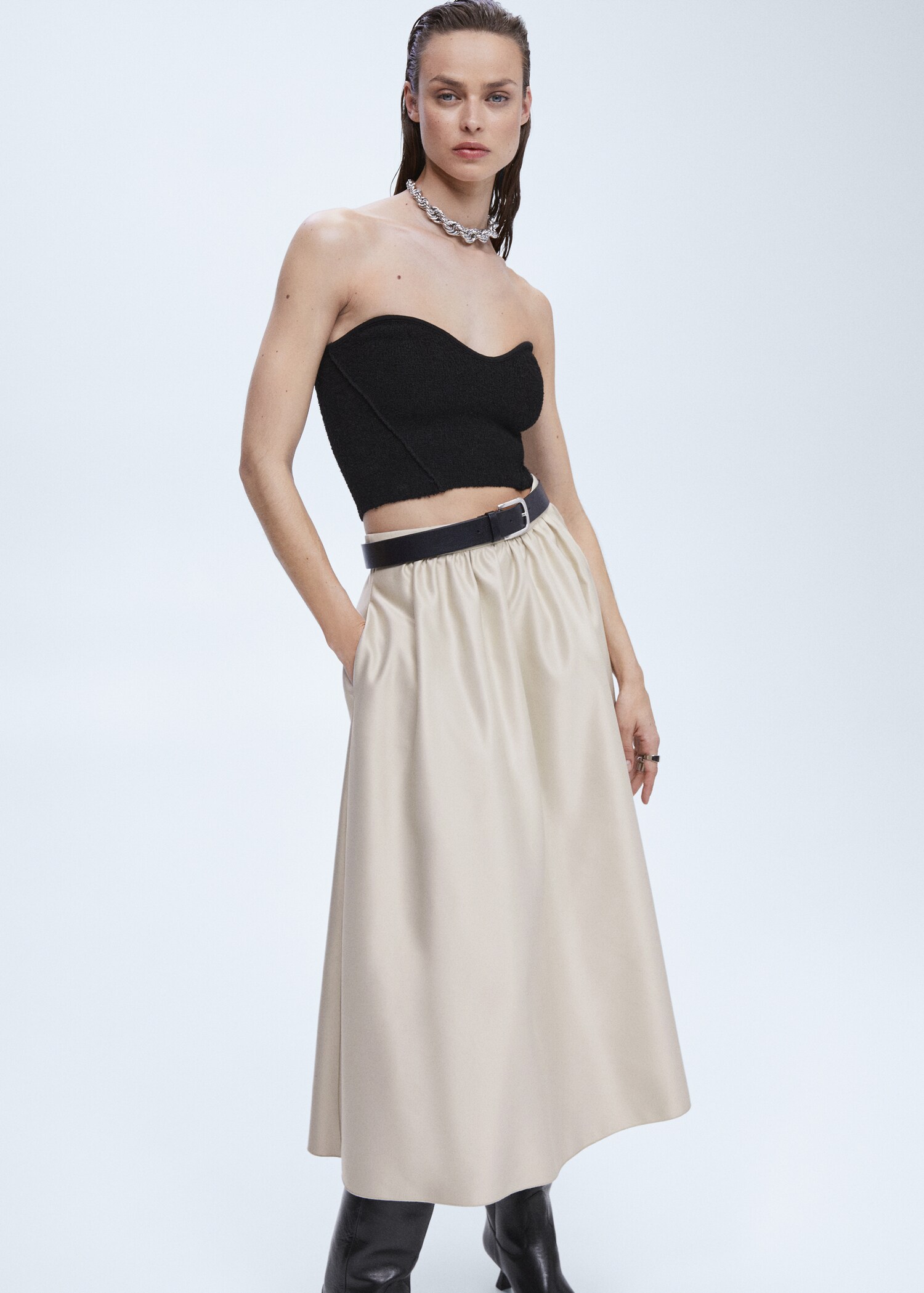Midi satin skirt - Details of the article 1