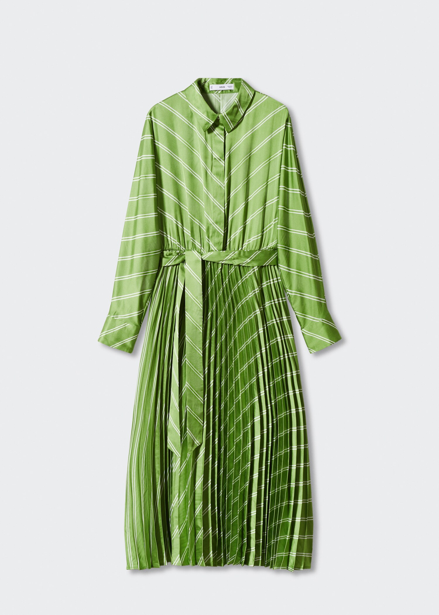Pleated satin-effect shirt dress - Article without model