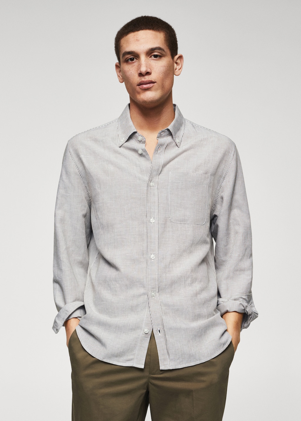 Gestreepte oversized blouse Heren MANGO Suriname