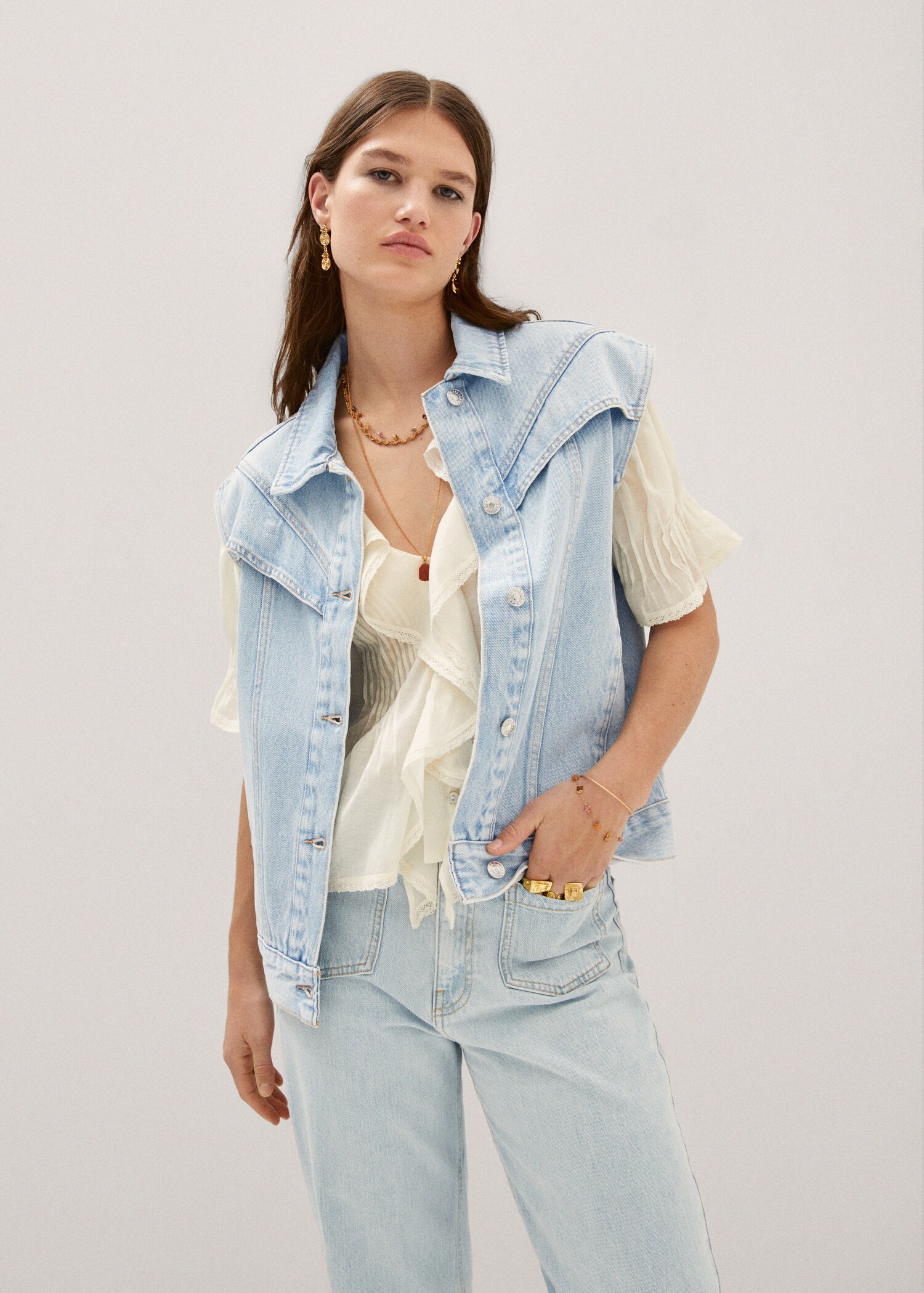 Denim vest with seams - Medium plane