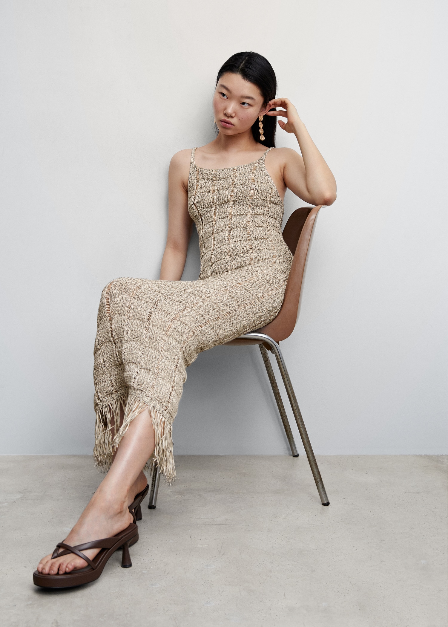 Mango Outlet Robe A Frange Mango Robe Maille Détail Franges