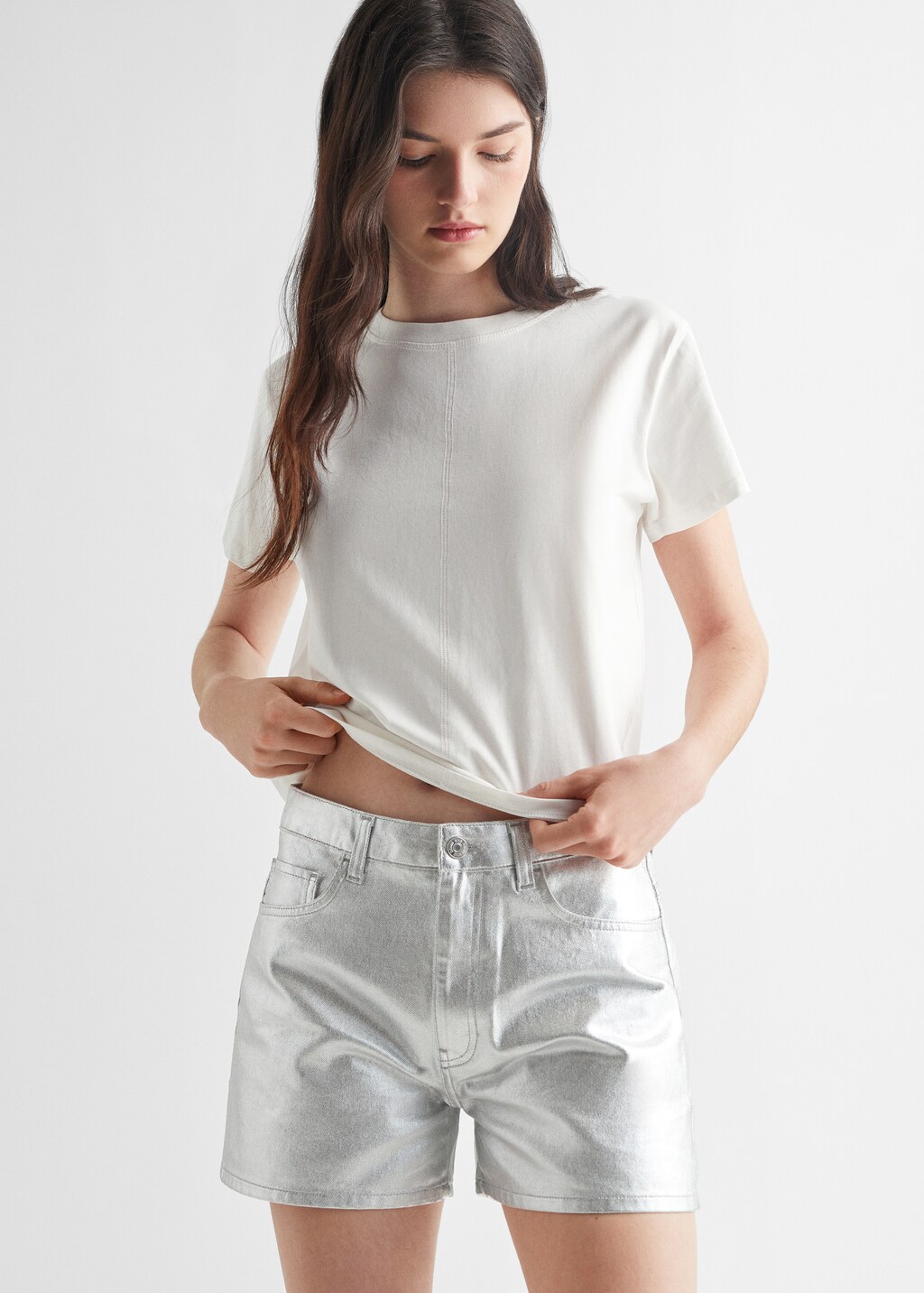 White metallic shorts clearance