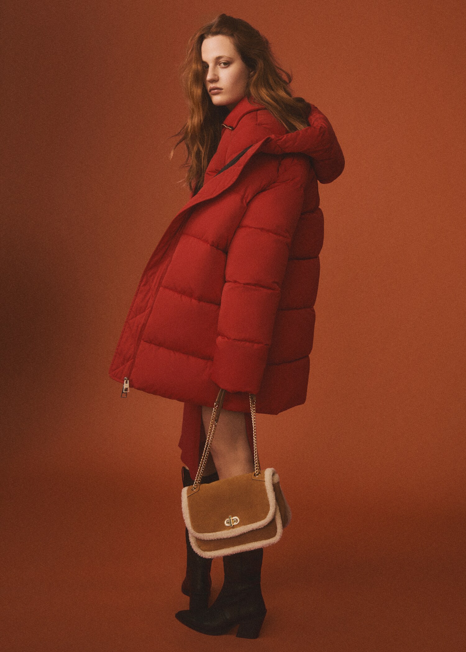 Combined shearling-effect leather bag - General plane