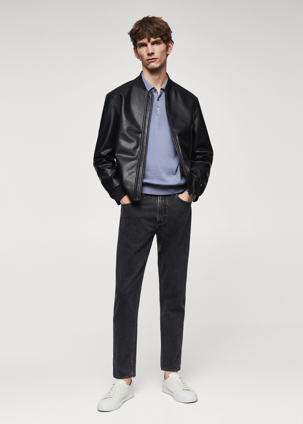Leather-effect bomber jacket - Men | MANGO Georgia