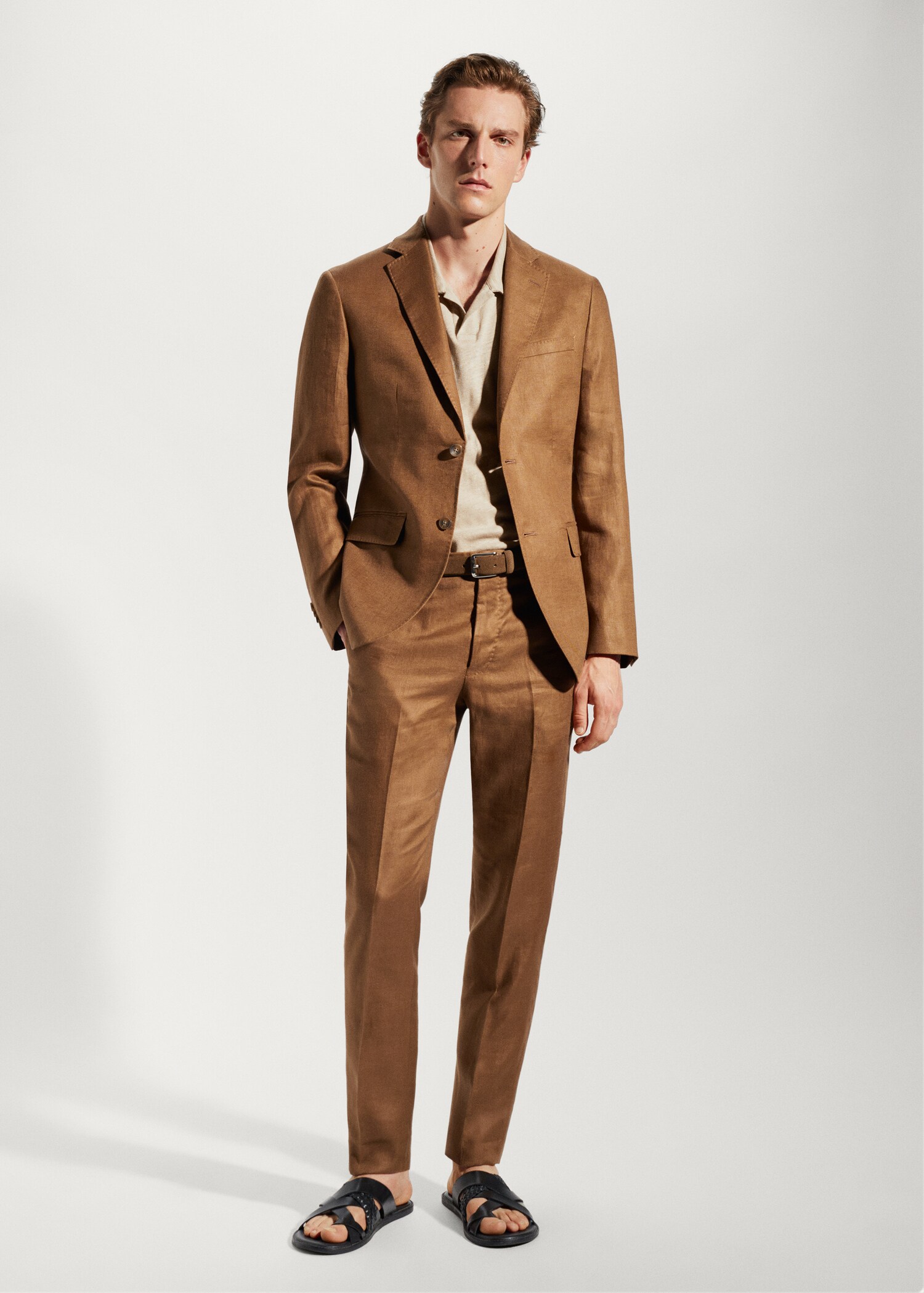 100% linen slim-fit suit jacket - General plane