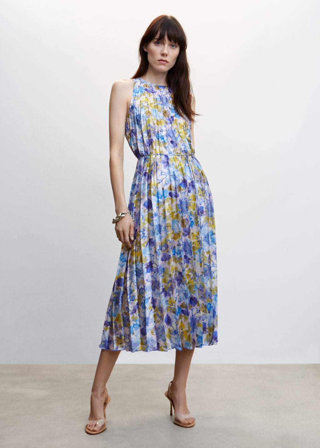 Mango printed pleated dress discount