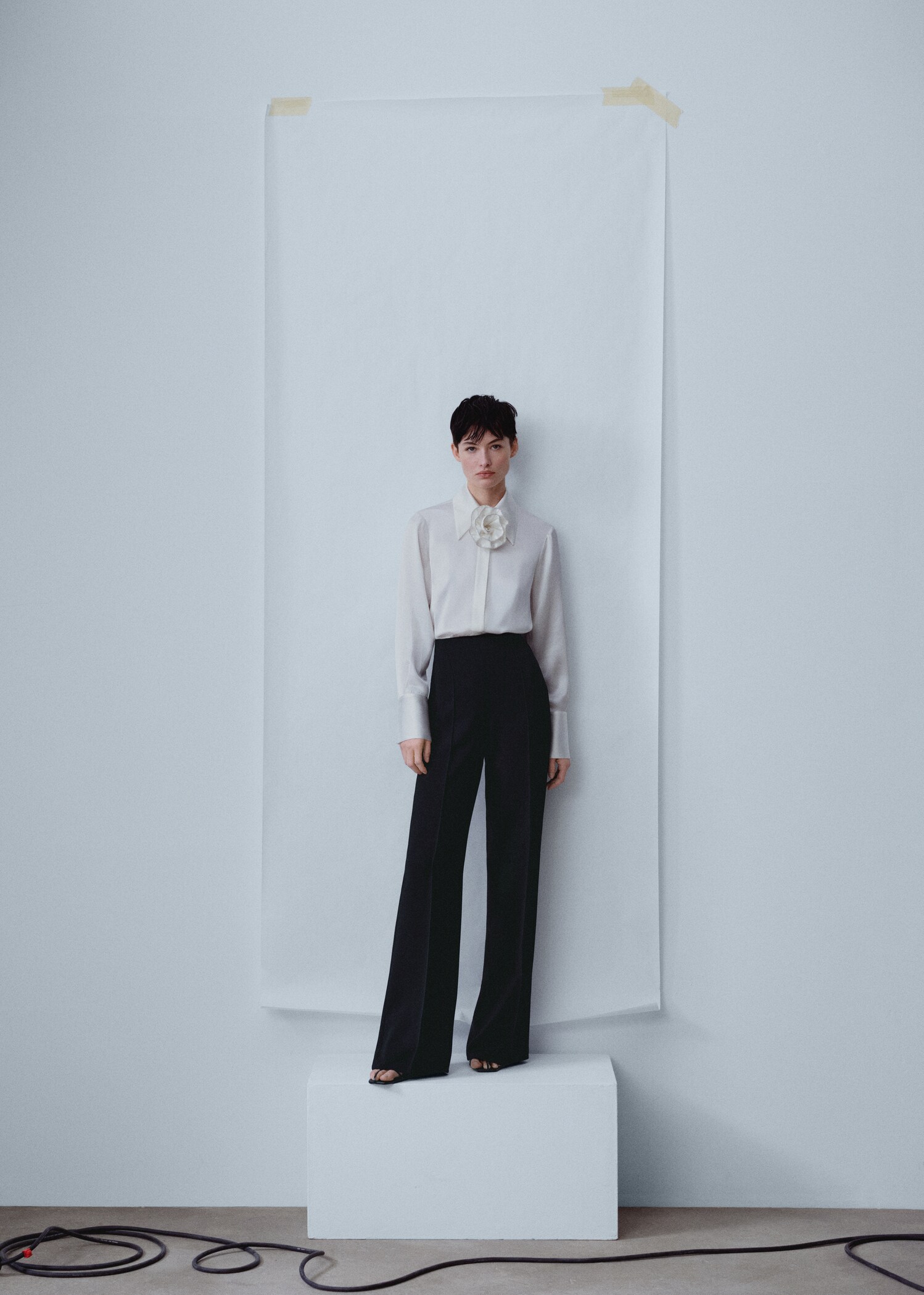 Maxi flower rhinestone satin shirt - General plane