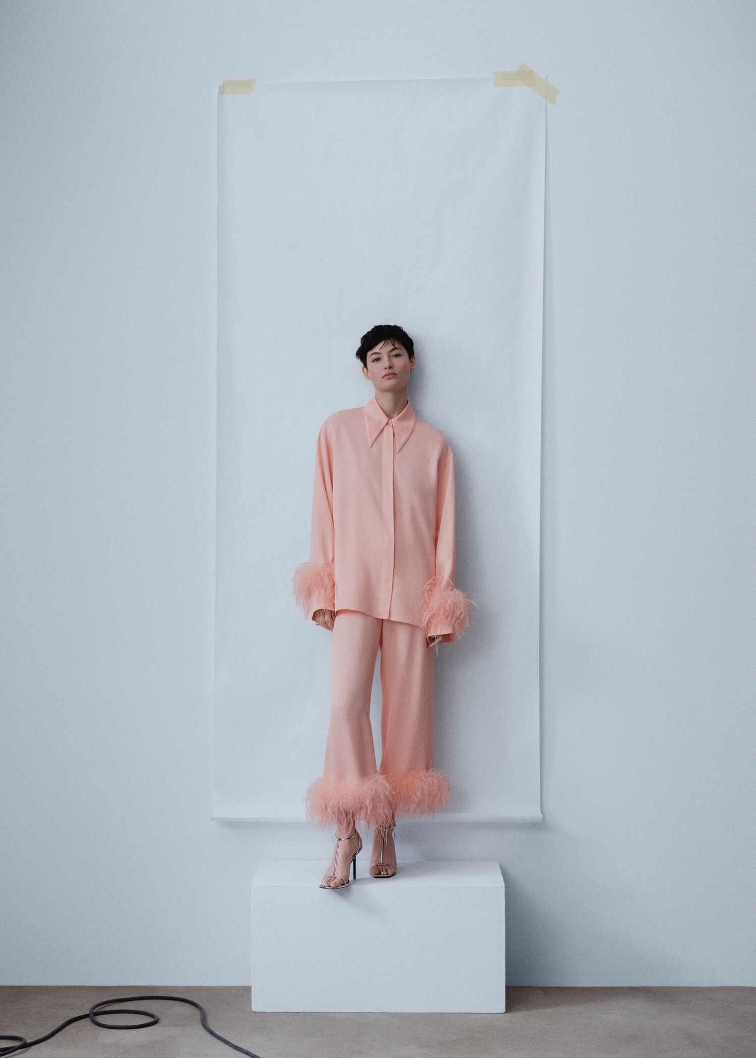 Satin shirt with feather detail - General plane