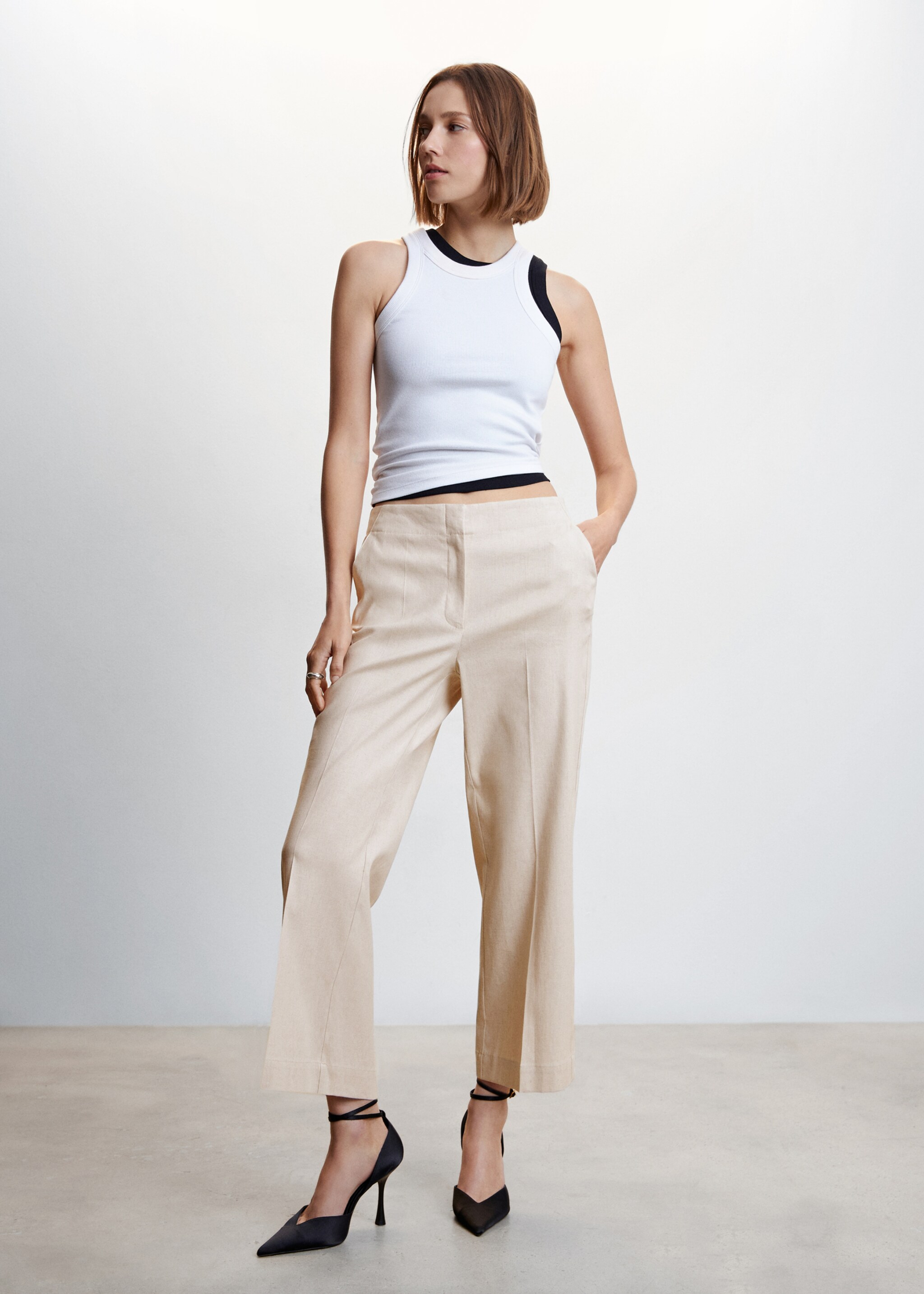 Straight linen-blend pants - General plane, Light/Pastel Grey. Ref: 47007130-00.