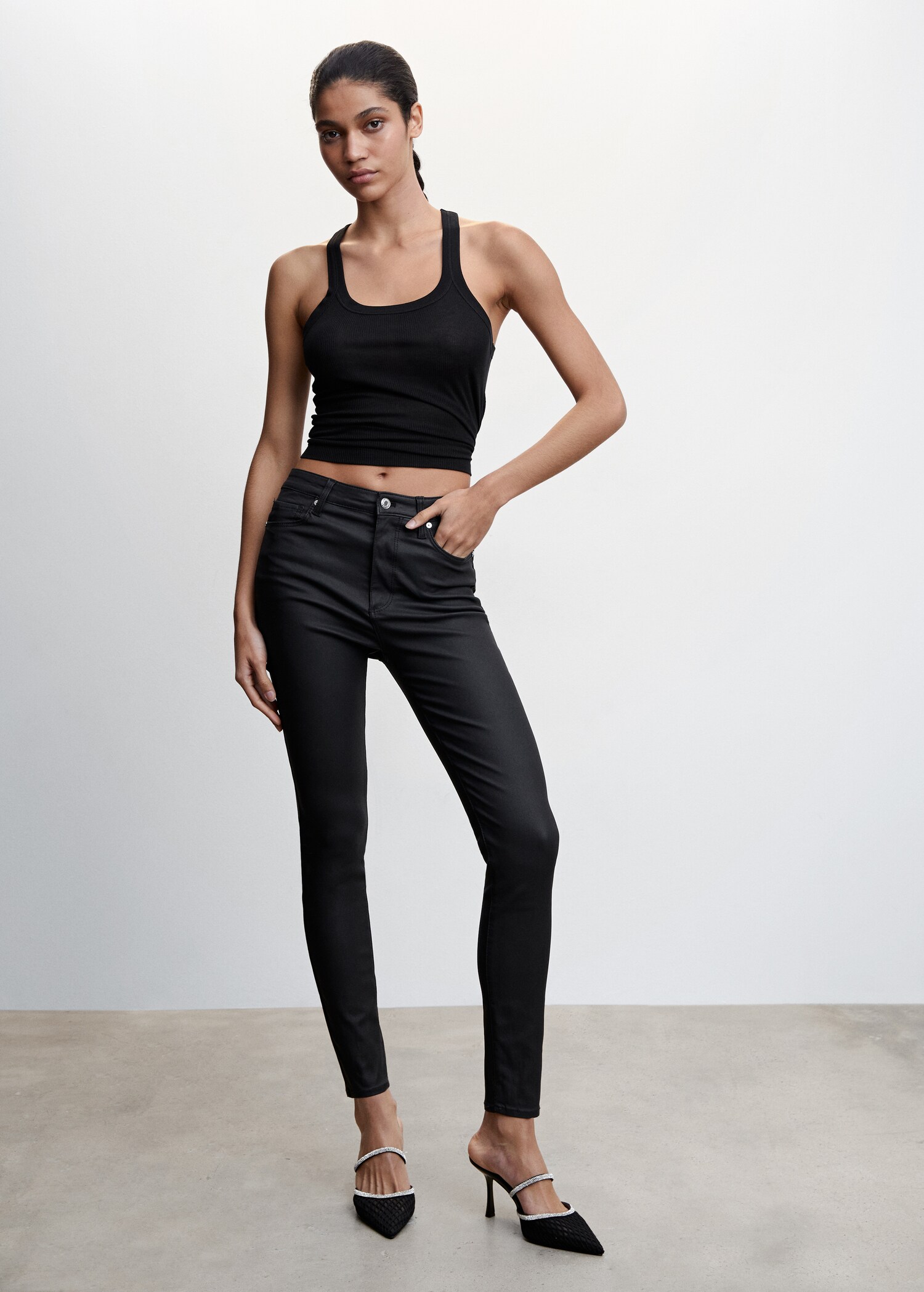 Jean skinny taille haute enduit - Plan général
