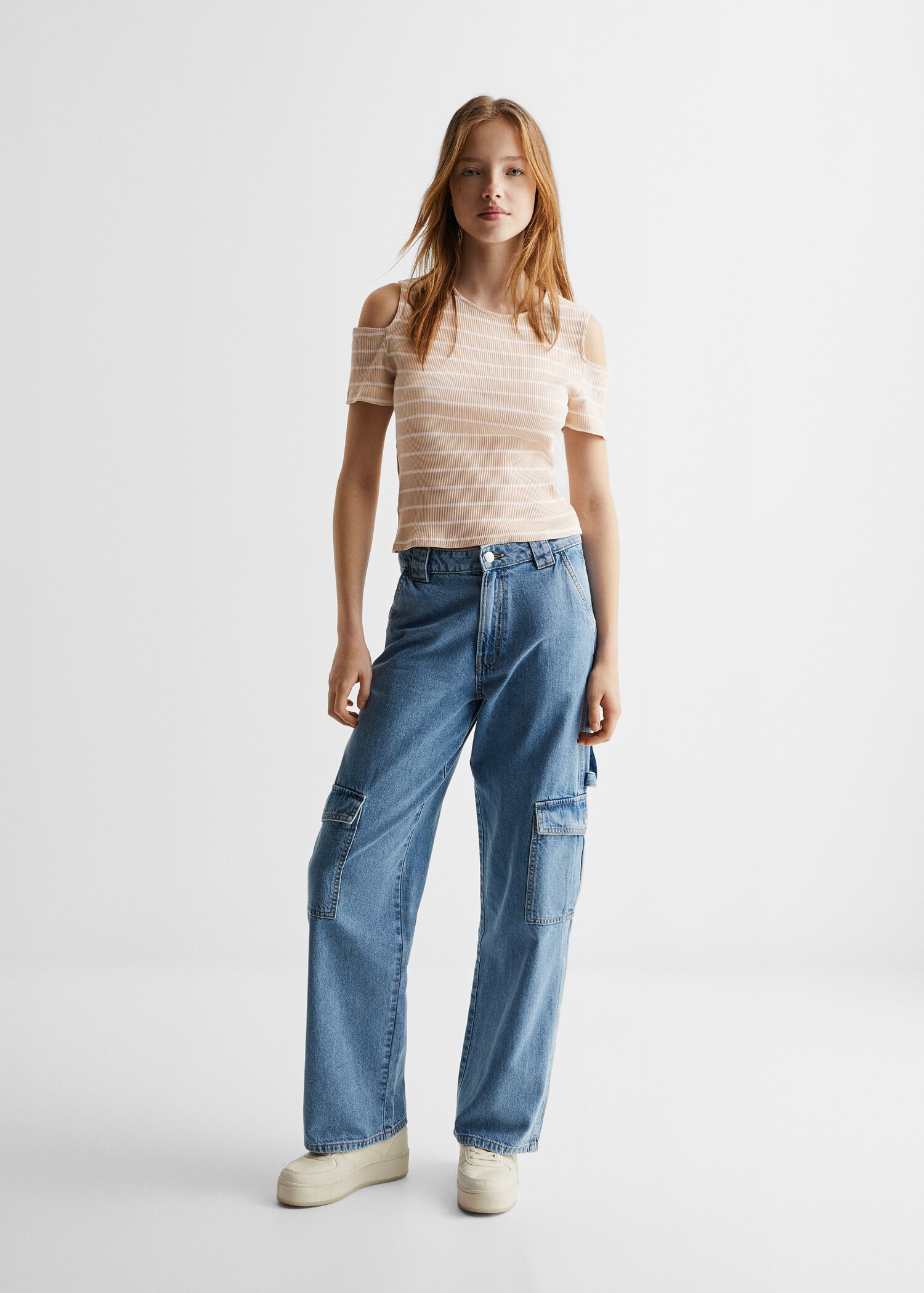 Cotton t-shirt with shoulder opening  - General plane