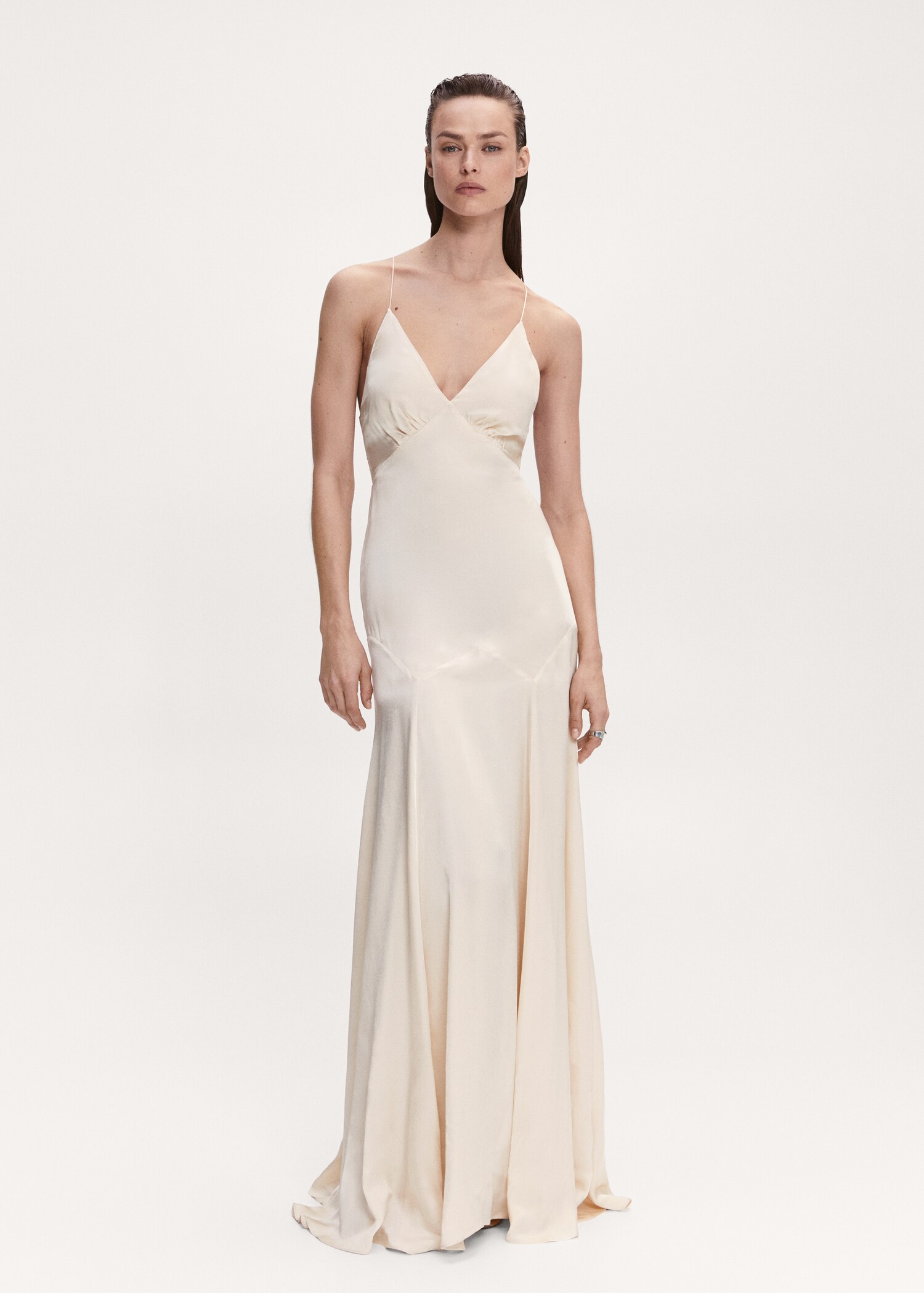 Vestido satinado espalda cruzada - Plano general