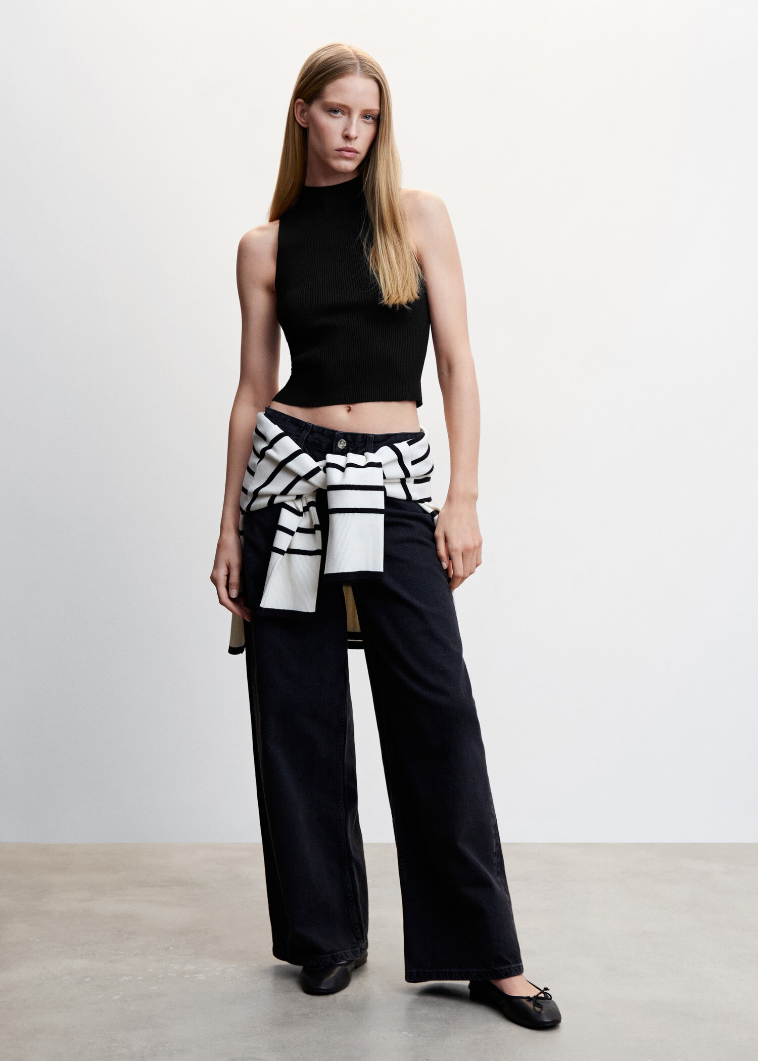 High collar ribbed top - General plane