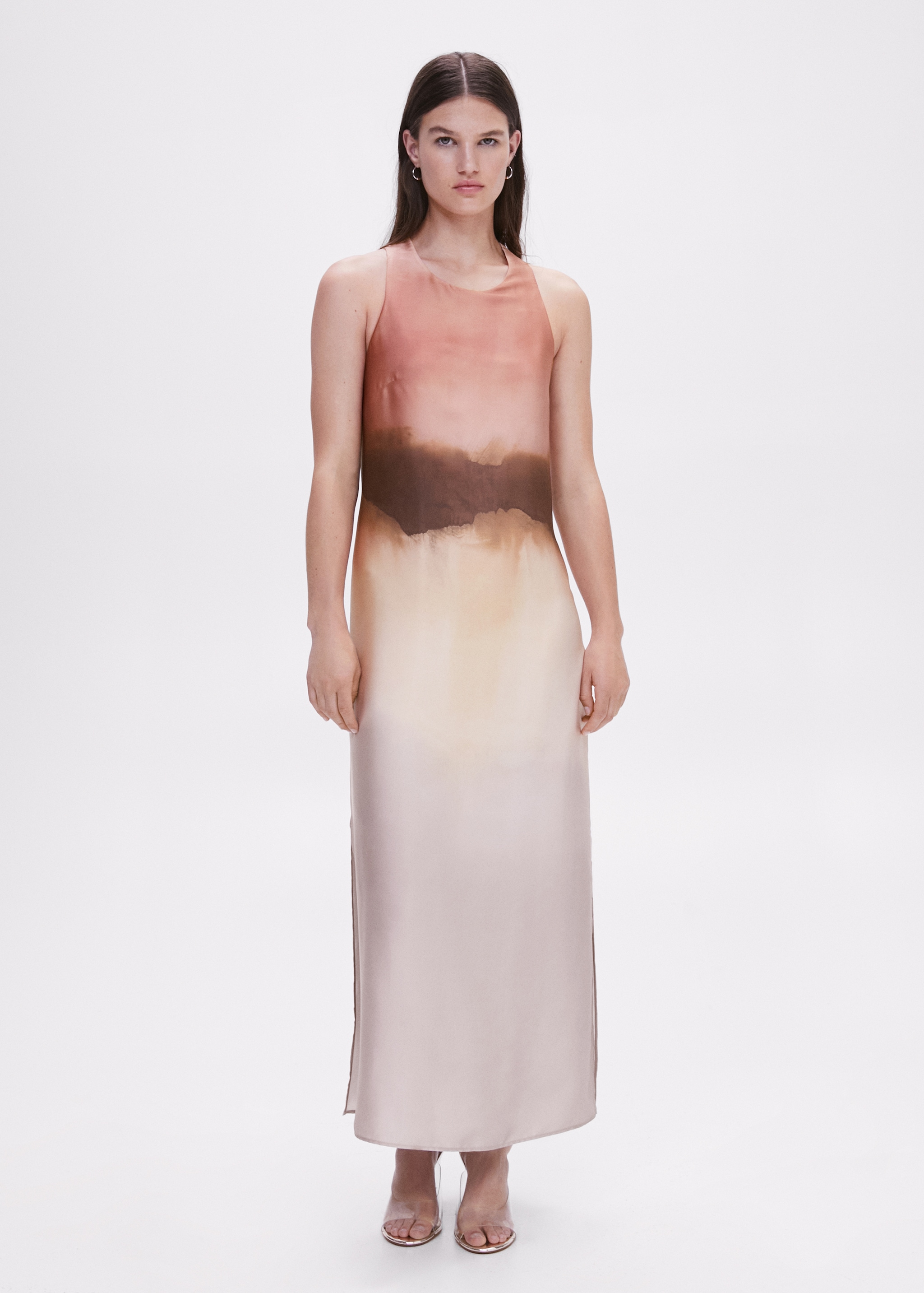 Satiniertes Kleid mit überkreuztem Rücken - Allgemeine Ansicht