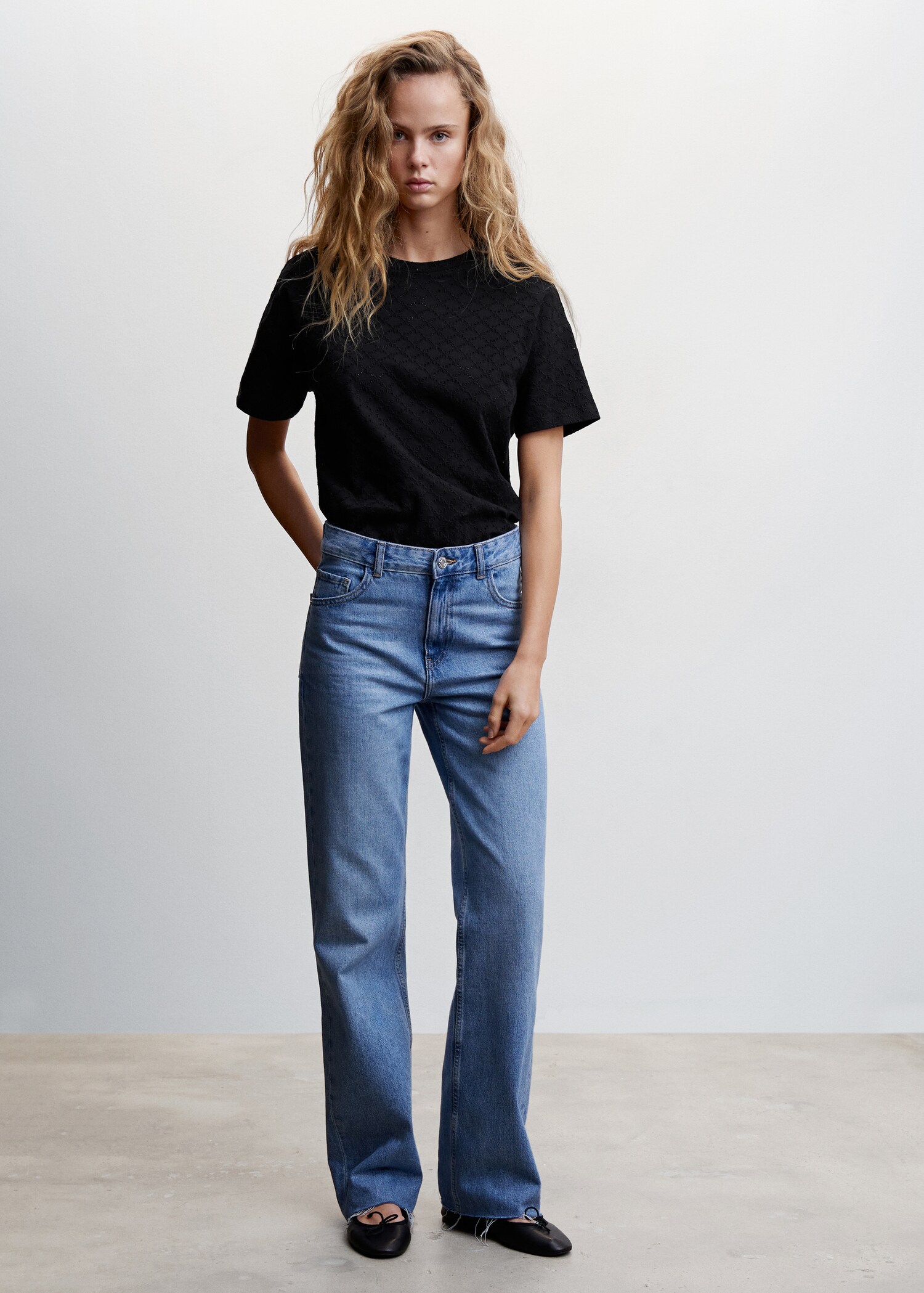 Openwork cotton-blend T-shirt - General plane