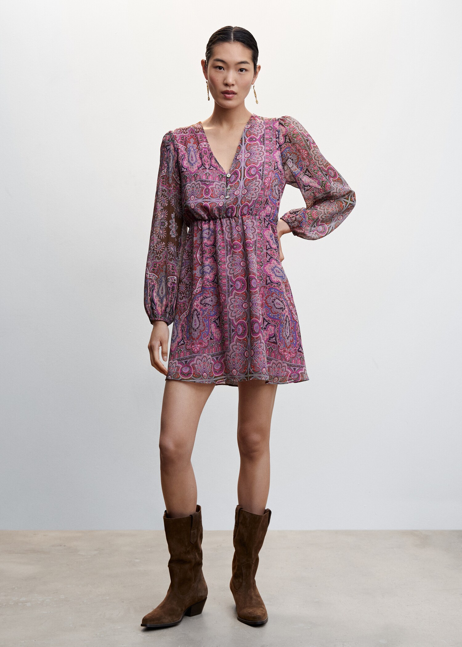 เดรสพิมพ์ลาย Paisley มีกระดุม - เครื่องบินทั่วไป