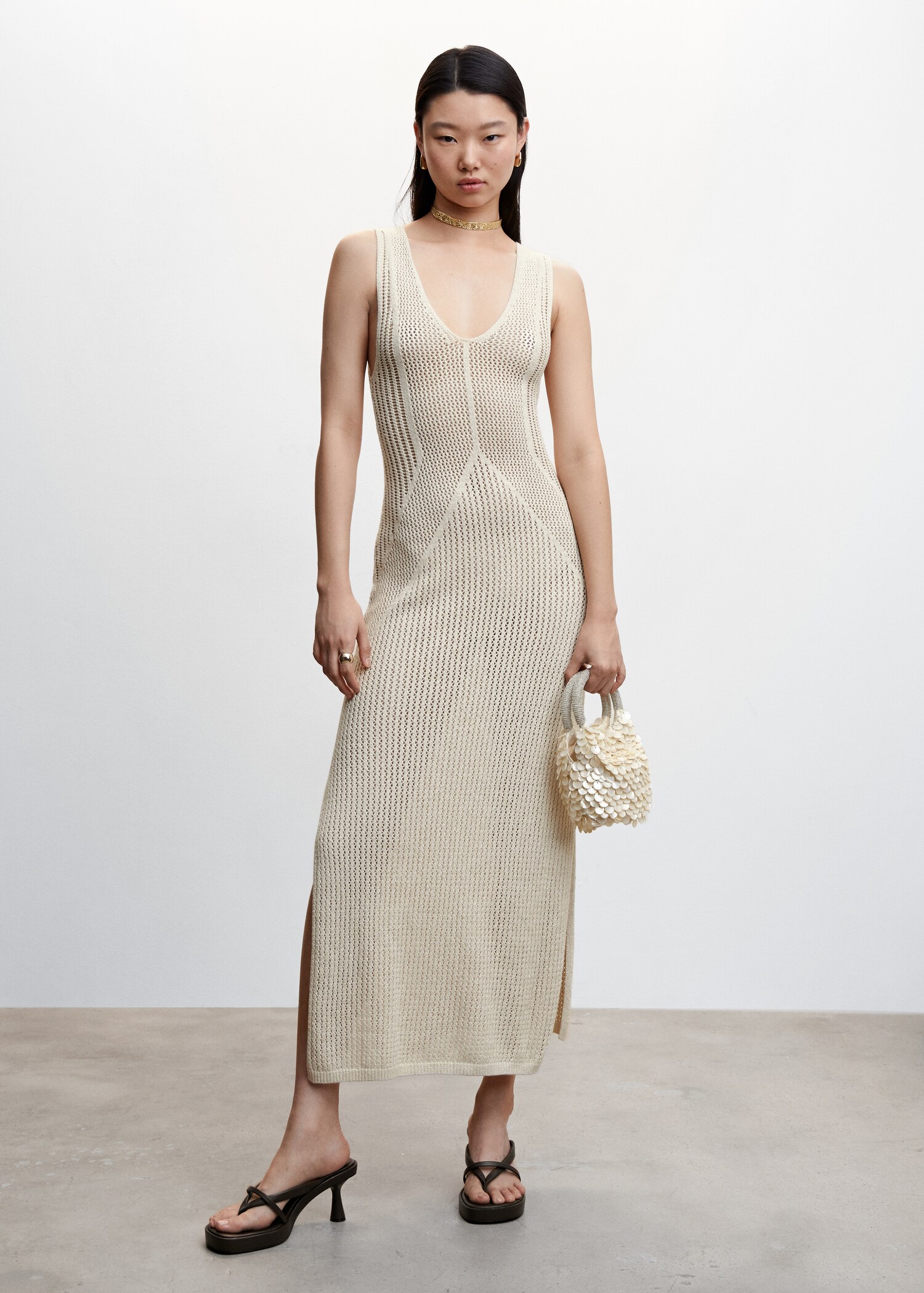 Openwork knit dress with slits - General plane