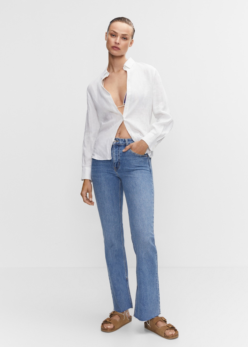 Medium-rise straight jeans with slits - Women | MANGO Vietnam