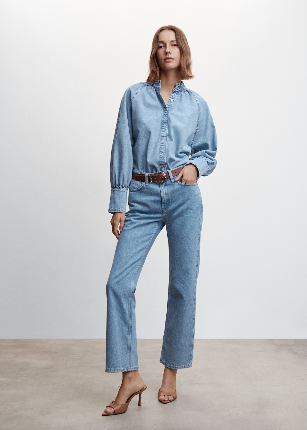 Chemise en jean manche bouffante hotsell