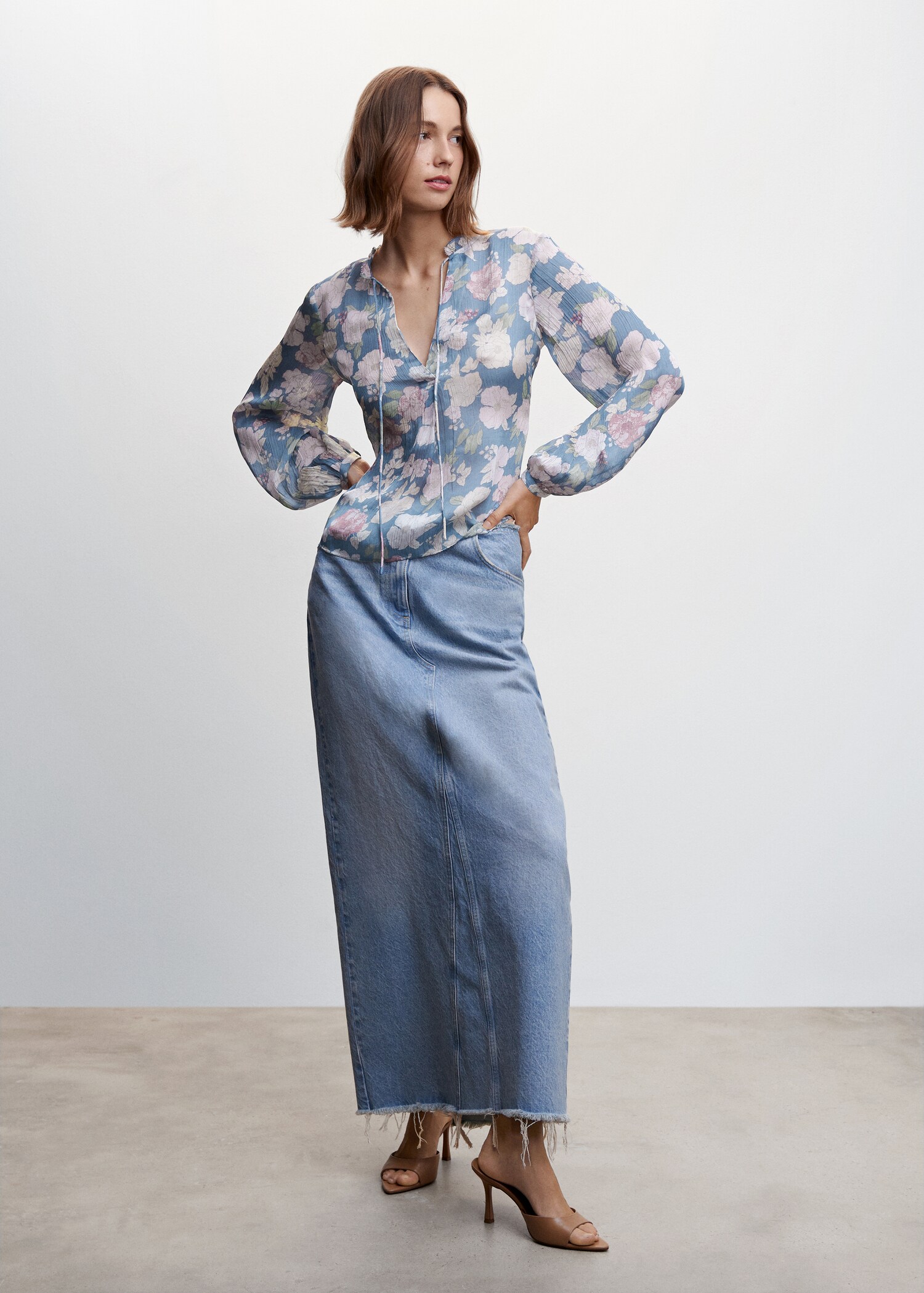 Blouse imprimé floral à nœud - Plan général