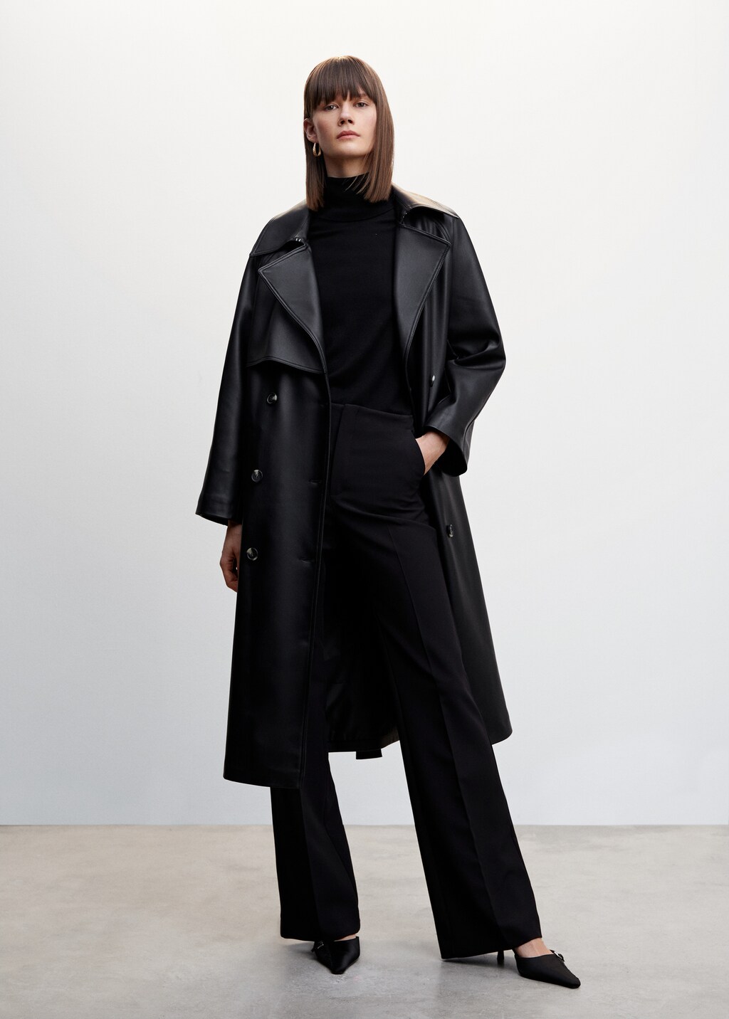 Oversize leather-effect trench coat - Women | MANGO China