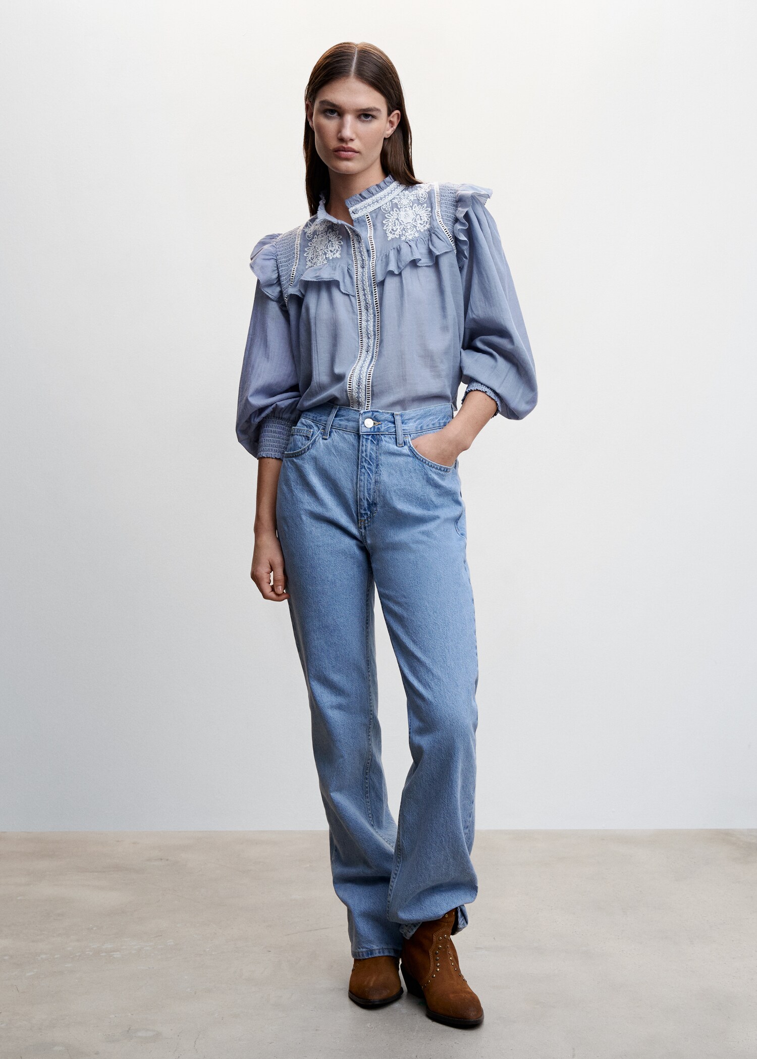 Ruffled embroidered shirt - General plane