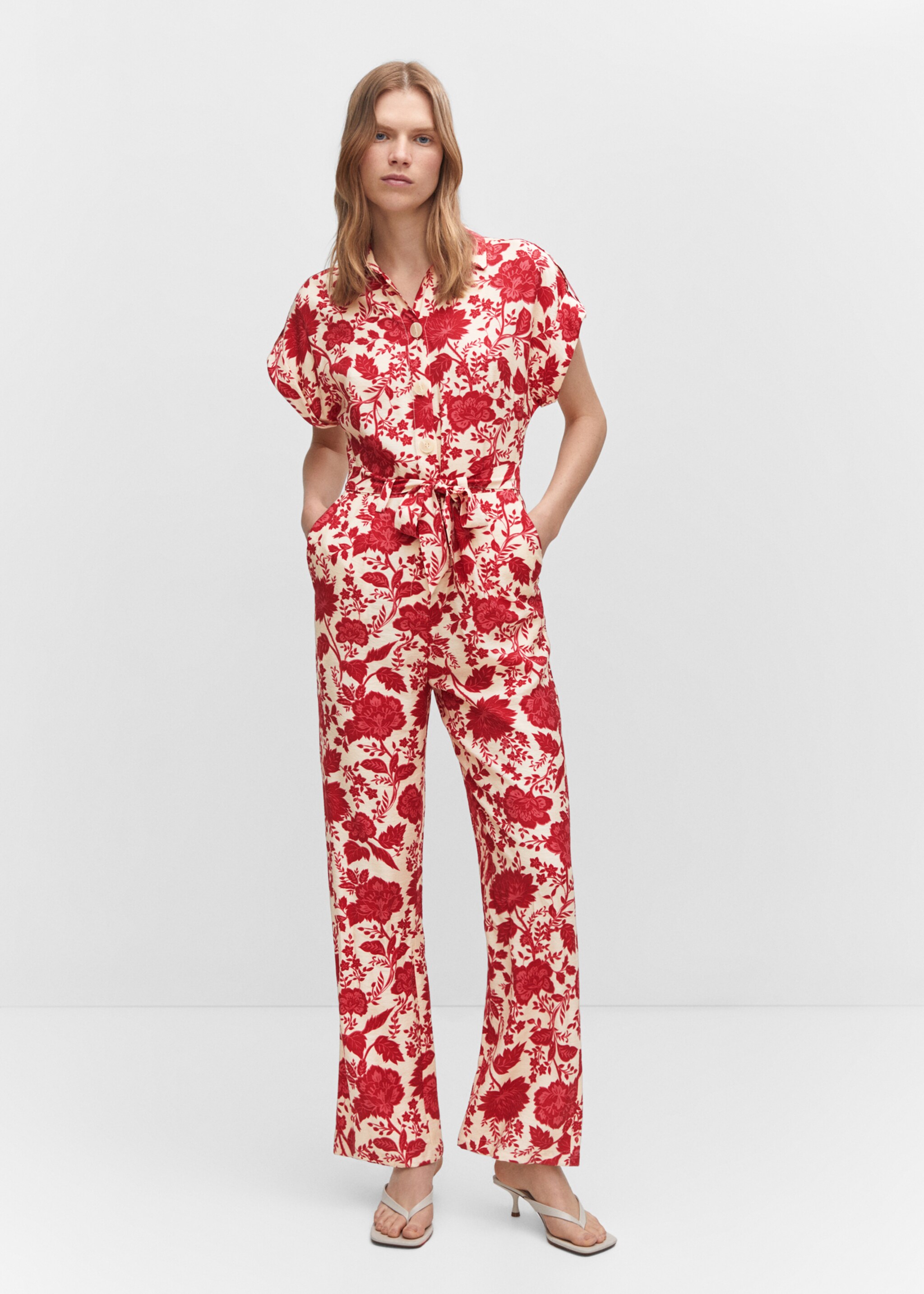 Long printed jumpsuit - General plane, Ecru. Ref: 47047116-00.