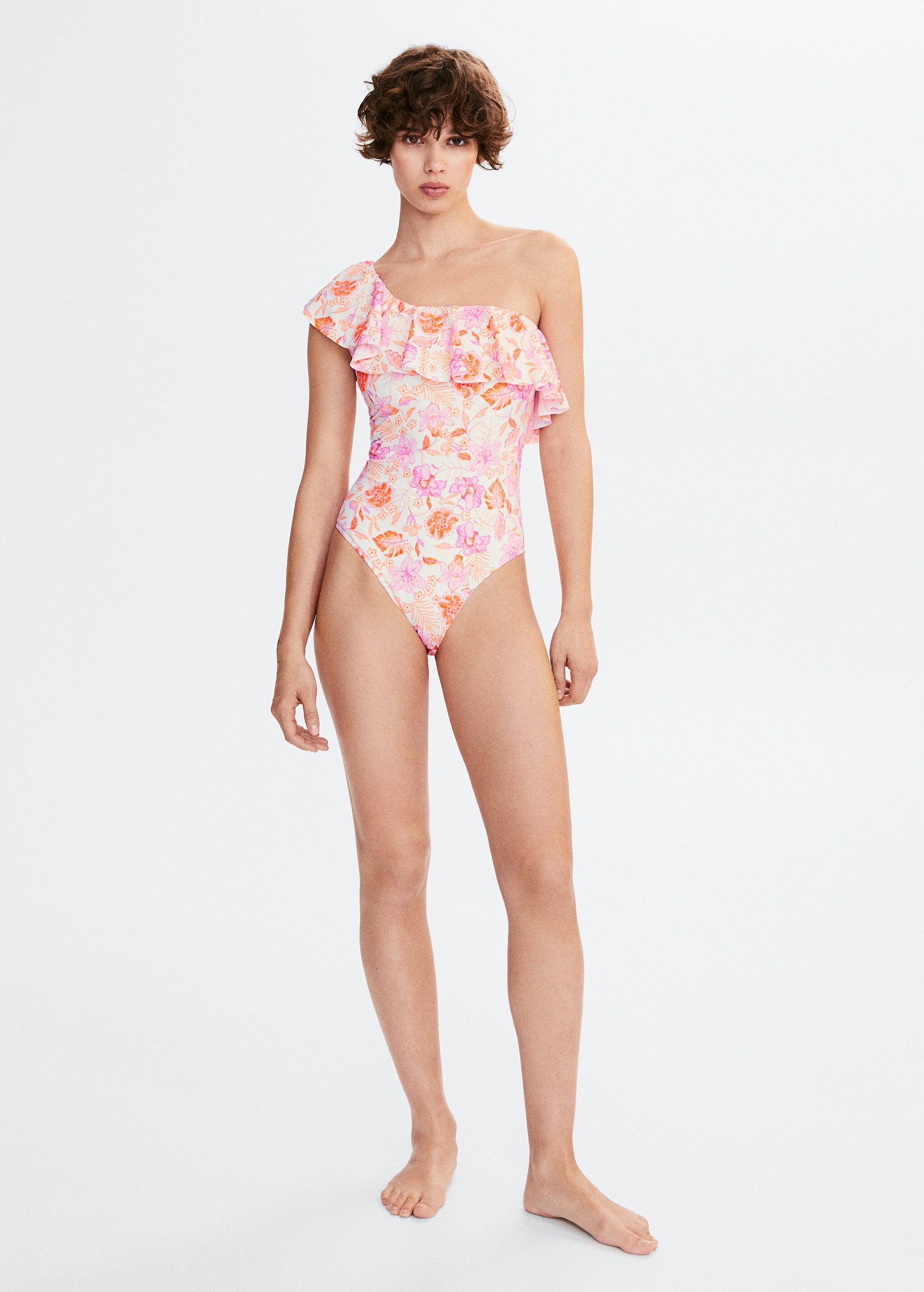 Ruffled floral print swimsuit - General plane