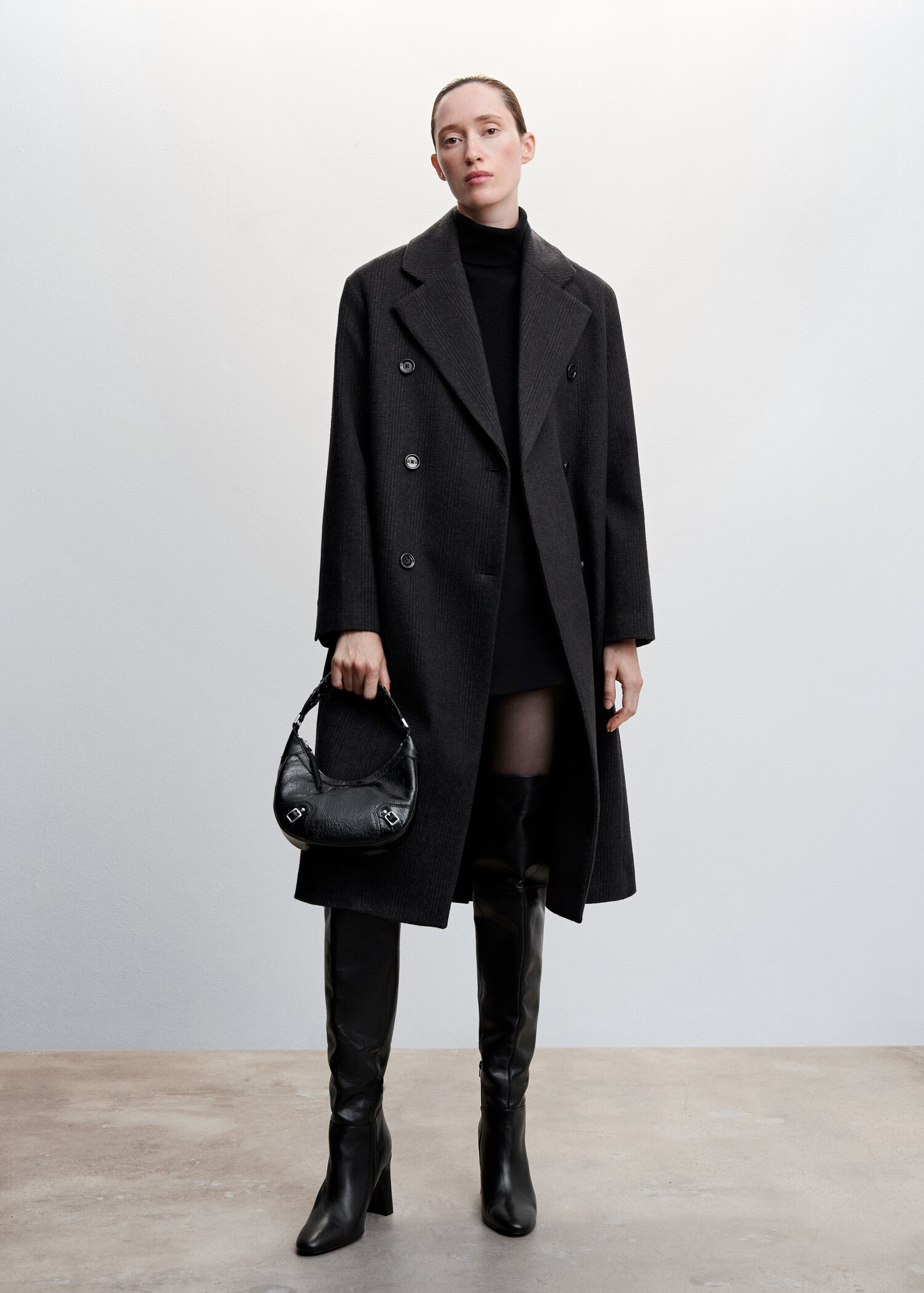 Check wool-blend coat - General plane