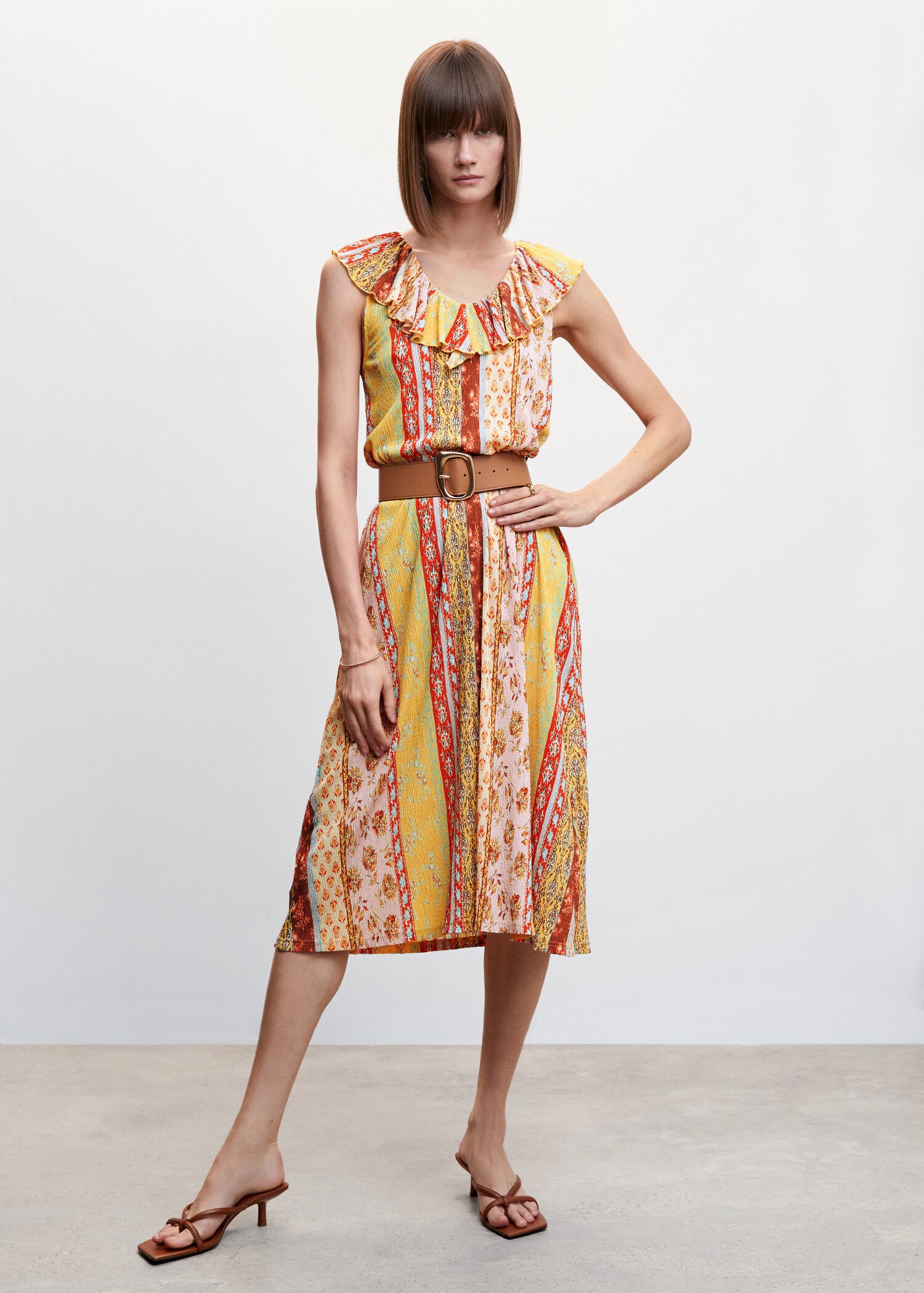 Bedrucktes Kleid mit Volant - Allgemeine Ansicht