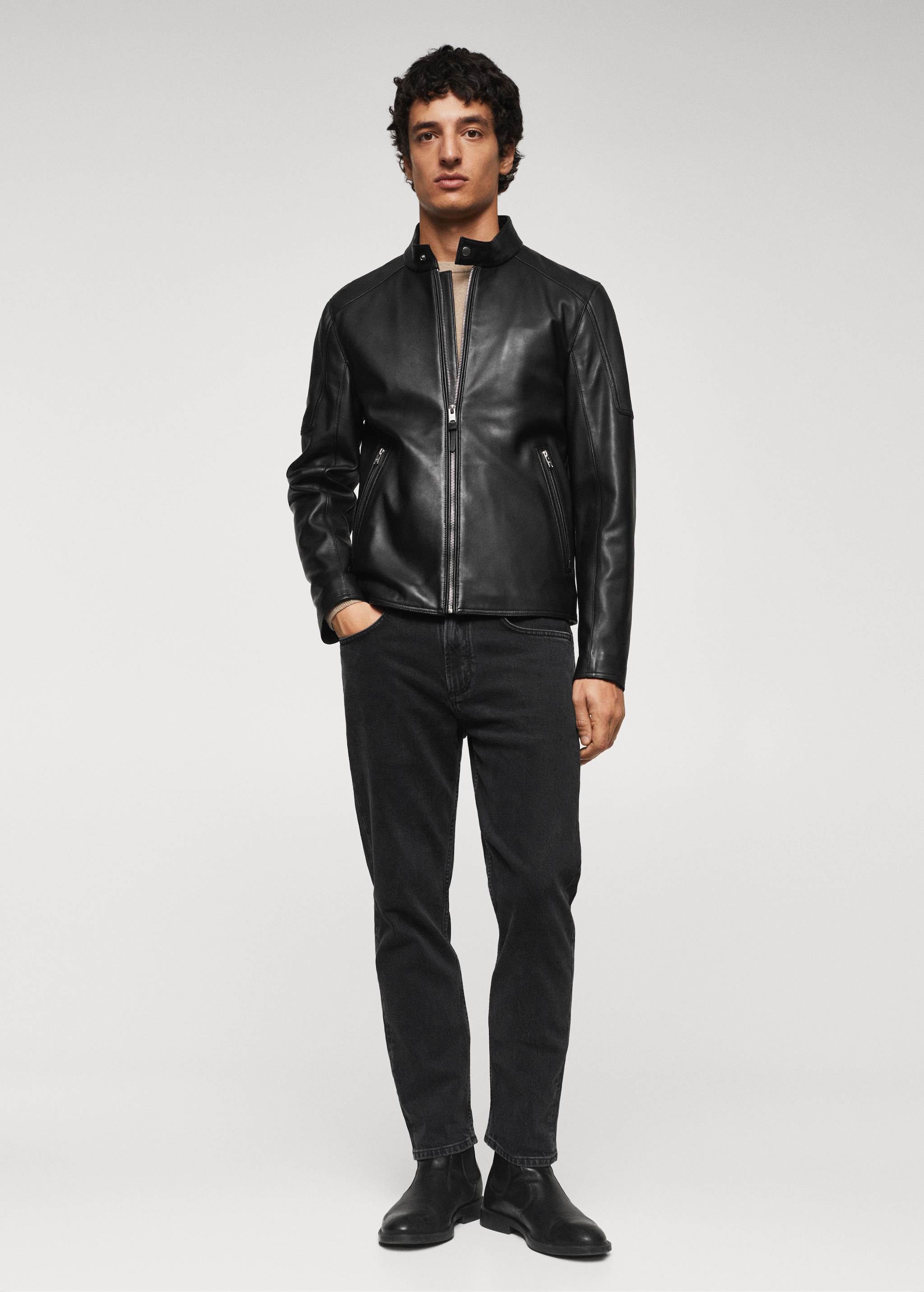 Zip-detail leather biker jacket Men MANGO Vietnam - Main Image