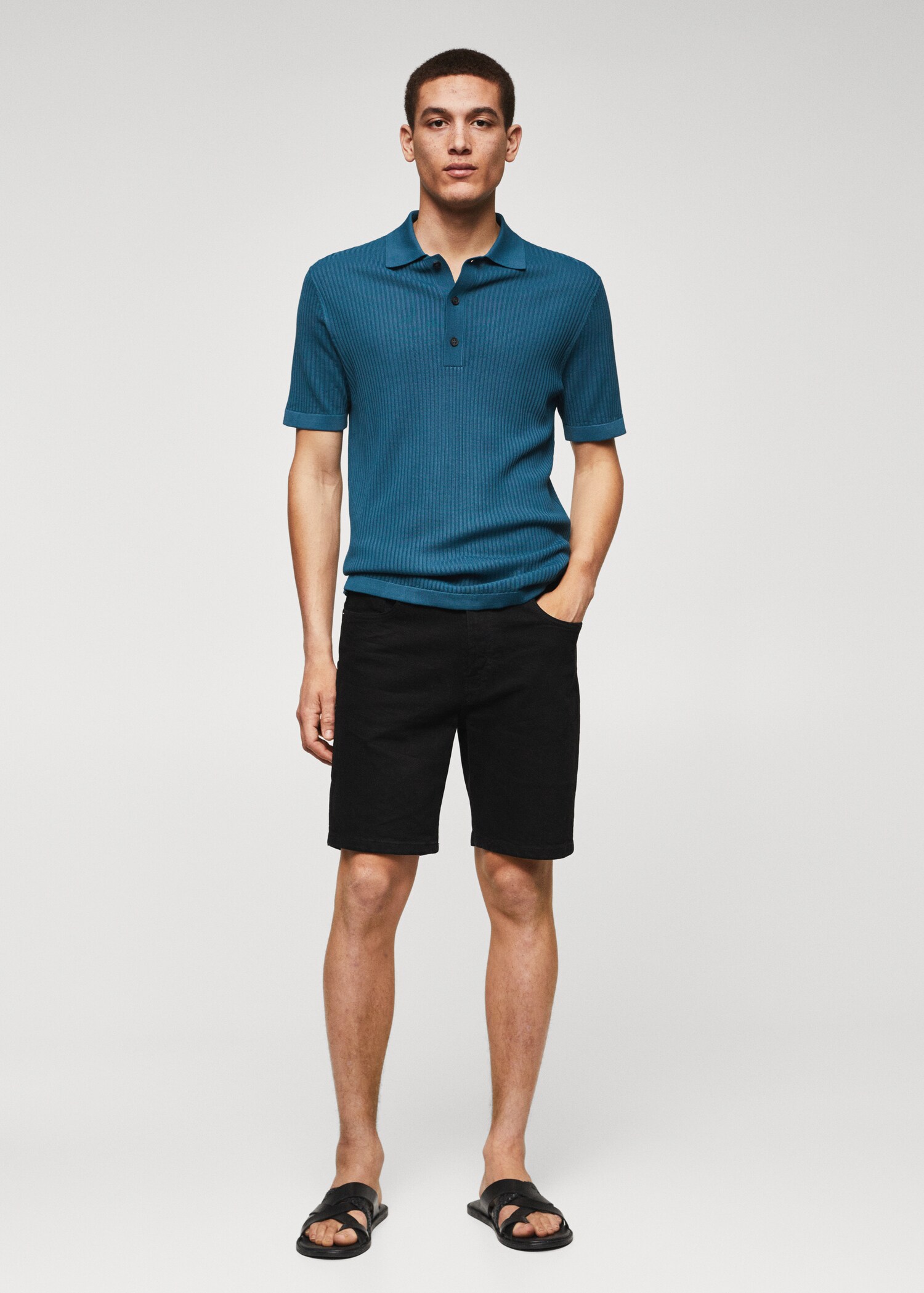 Ribbed knit polo shirt - General plane