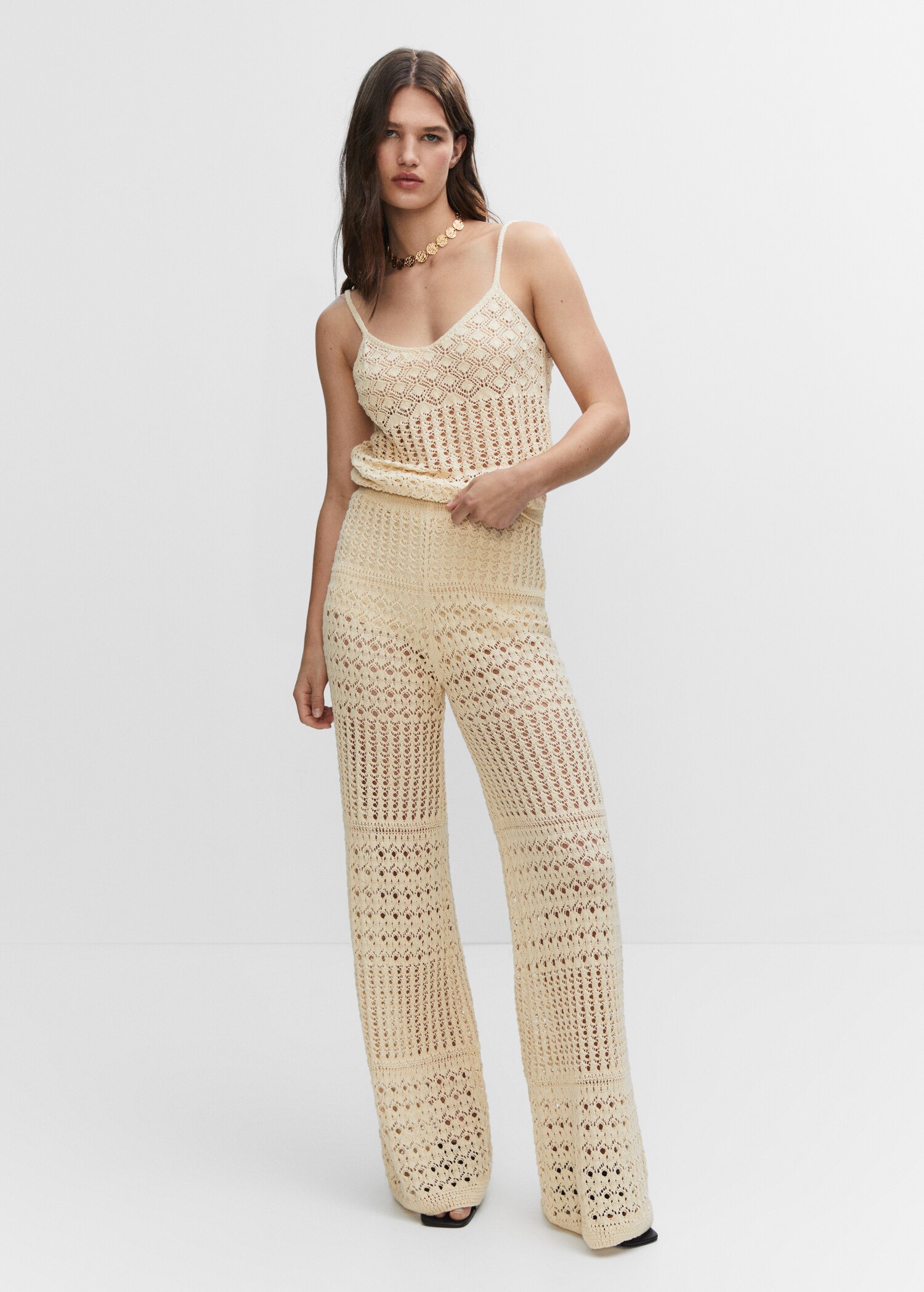 Pantalon palazzo maille ajourée - Plan général