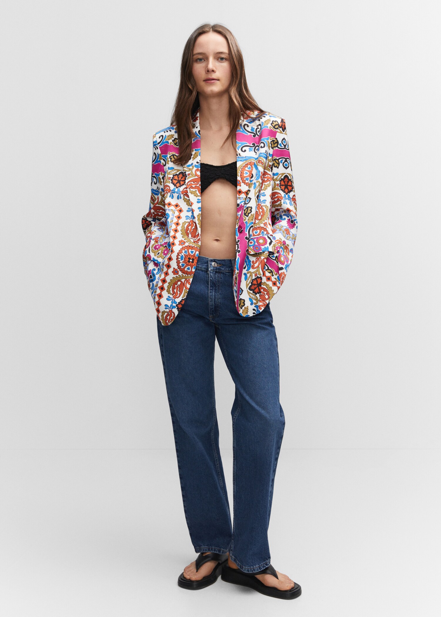 Satin printed blazer - Woman | MANGO Iraq