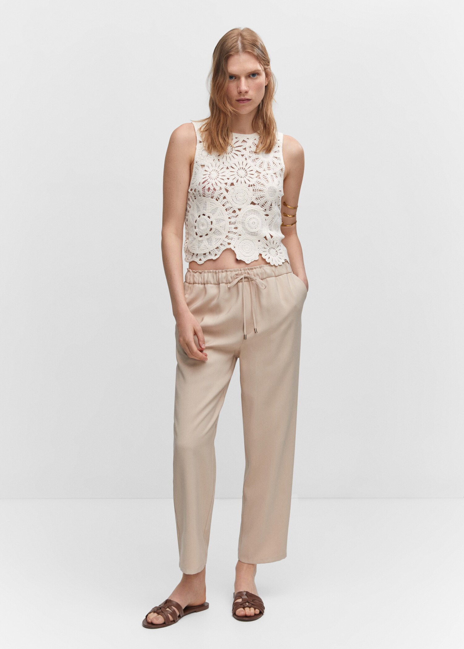 Drawstring flowy trousers - General plane