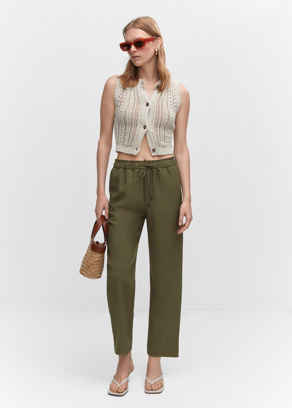 Mango drawstring flowy trousers best sale