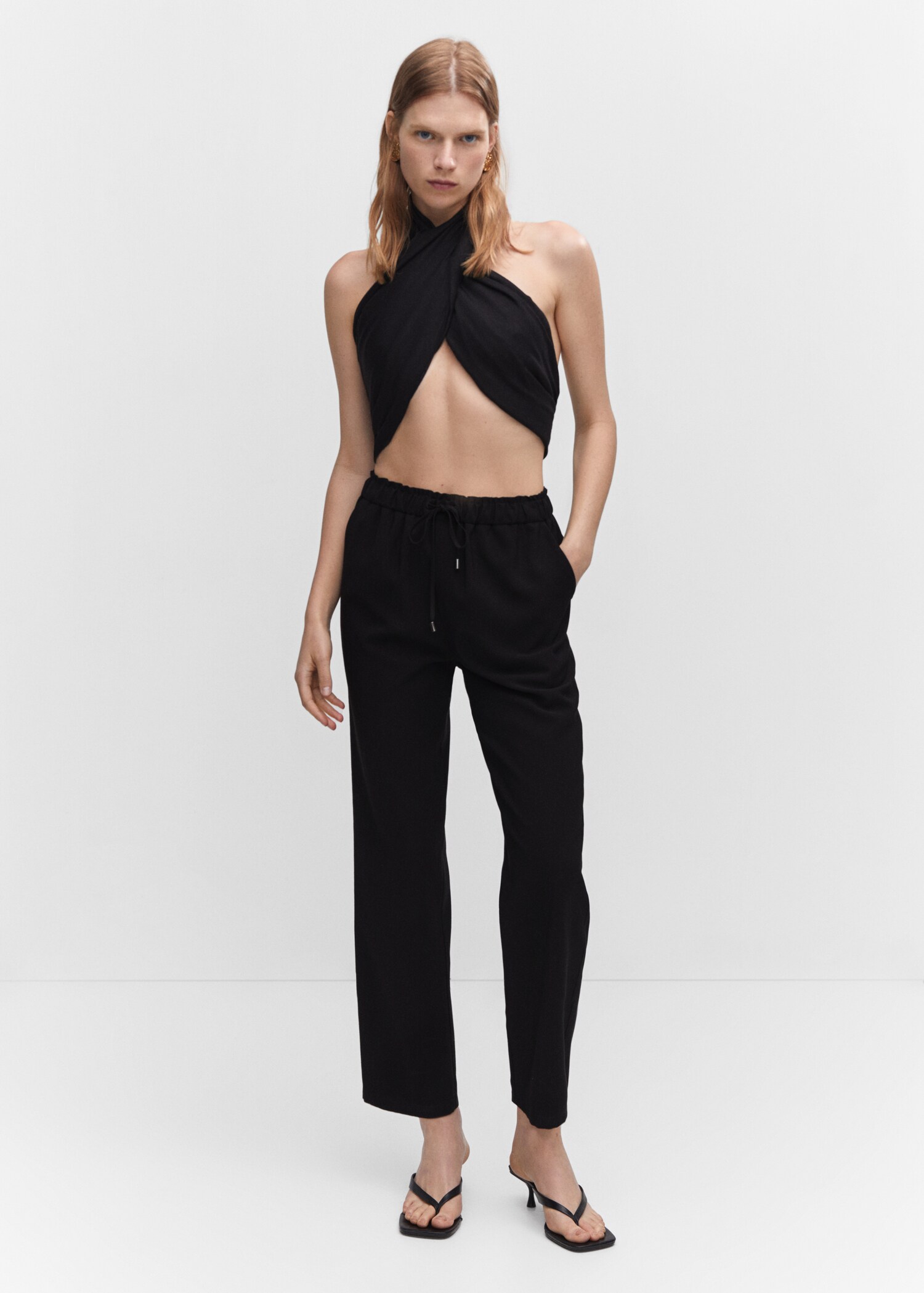 Drawstring flowy trousers - General plane