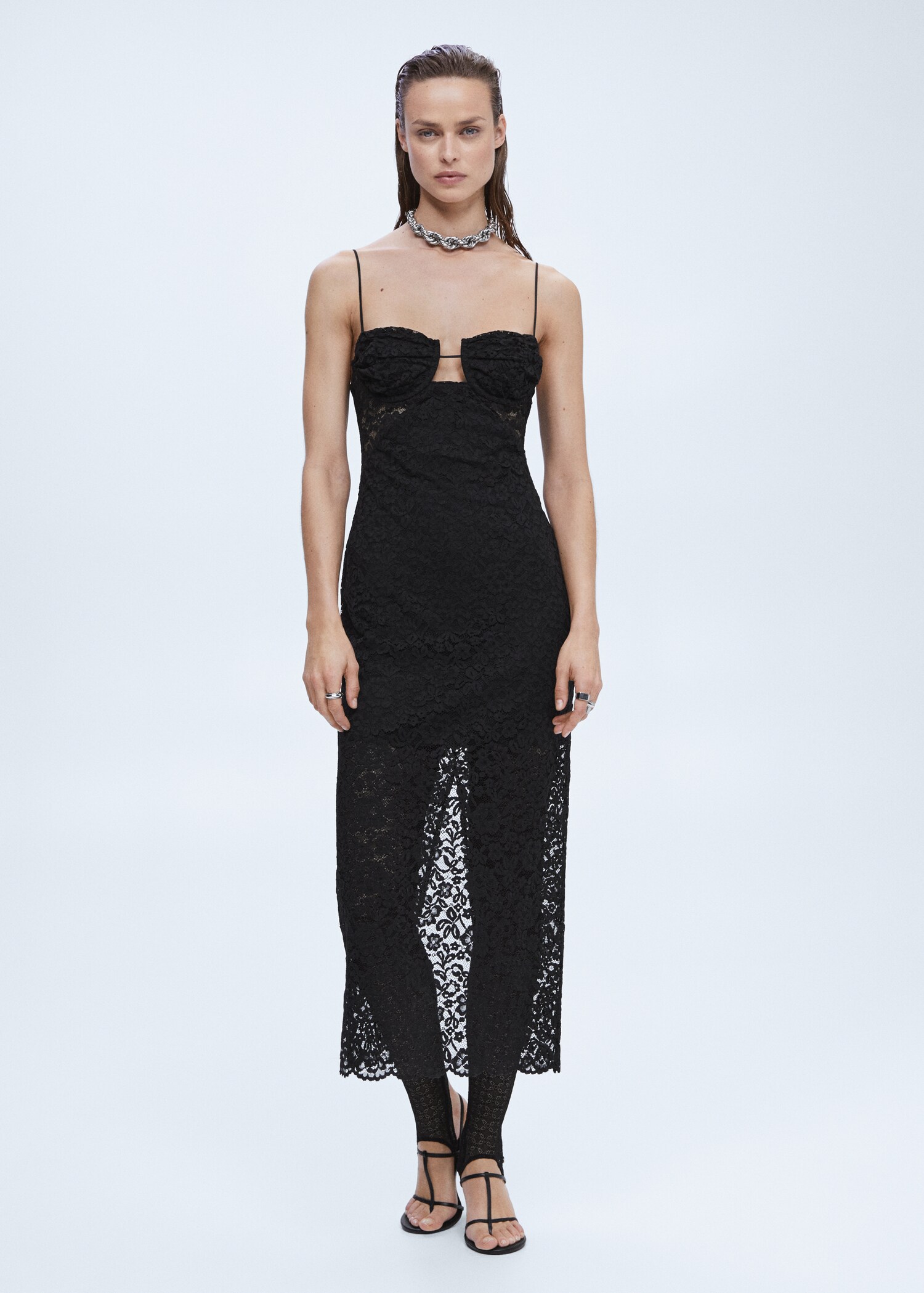 Vestido midi encaje - Plano general