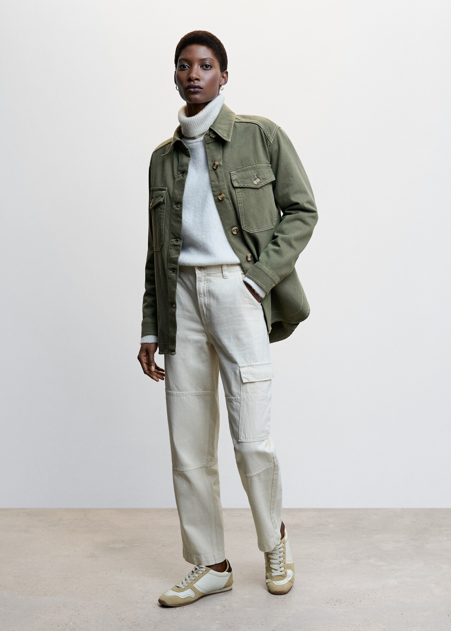 Chest-pocket cotton overshirt - General plane