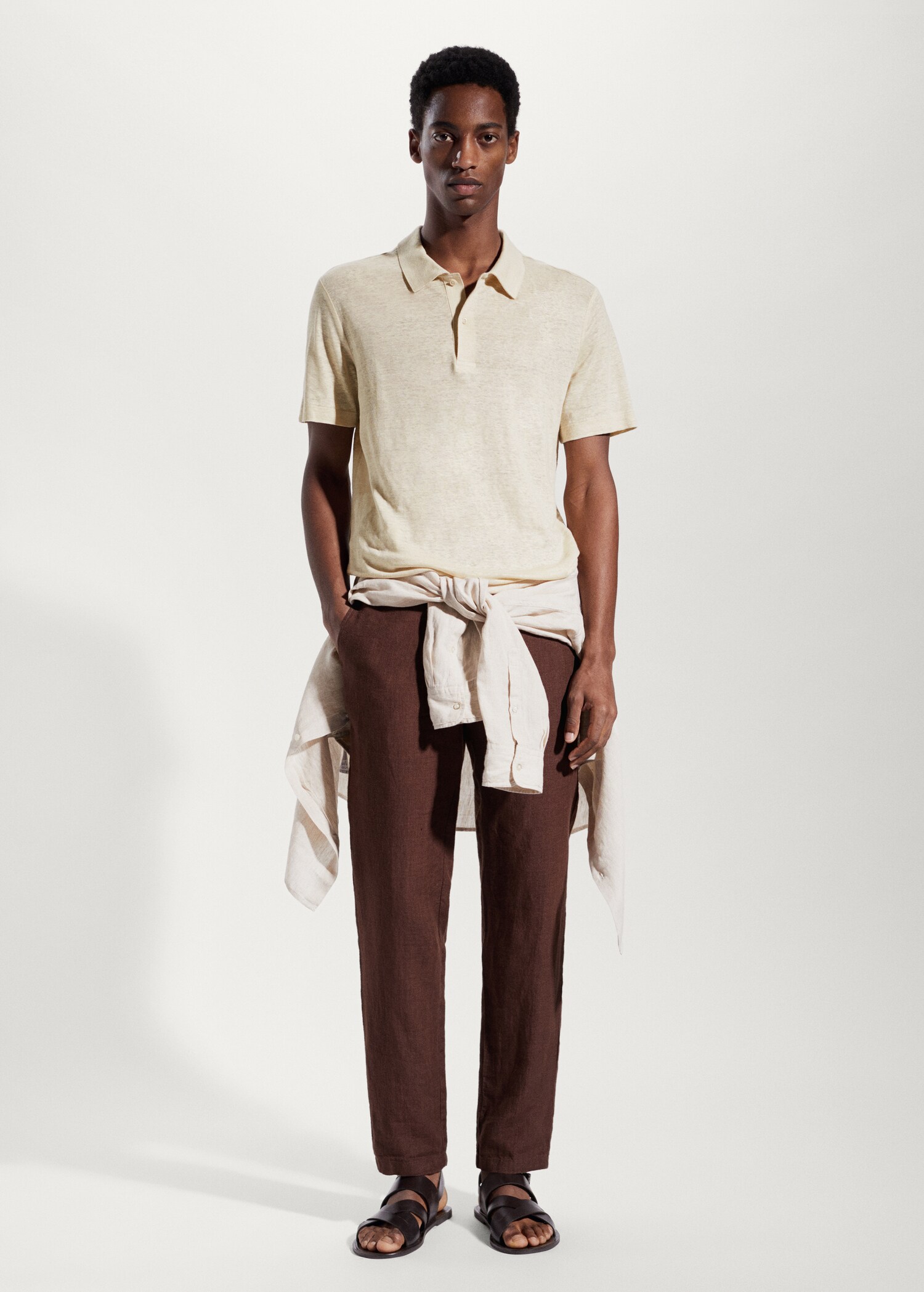 Slim fit 100% linen polo shirt - General plane