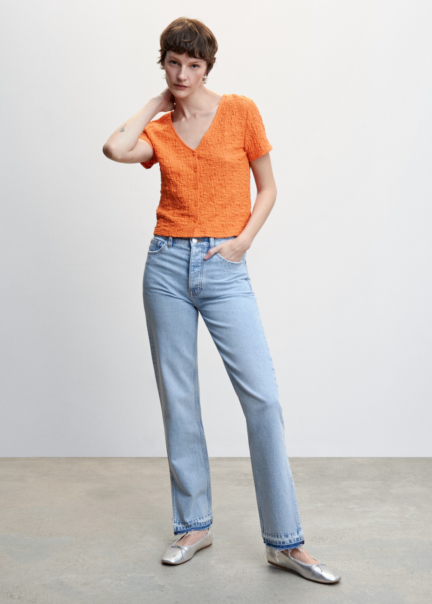 T-shirt texturé boutons - Plan général