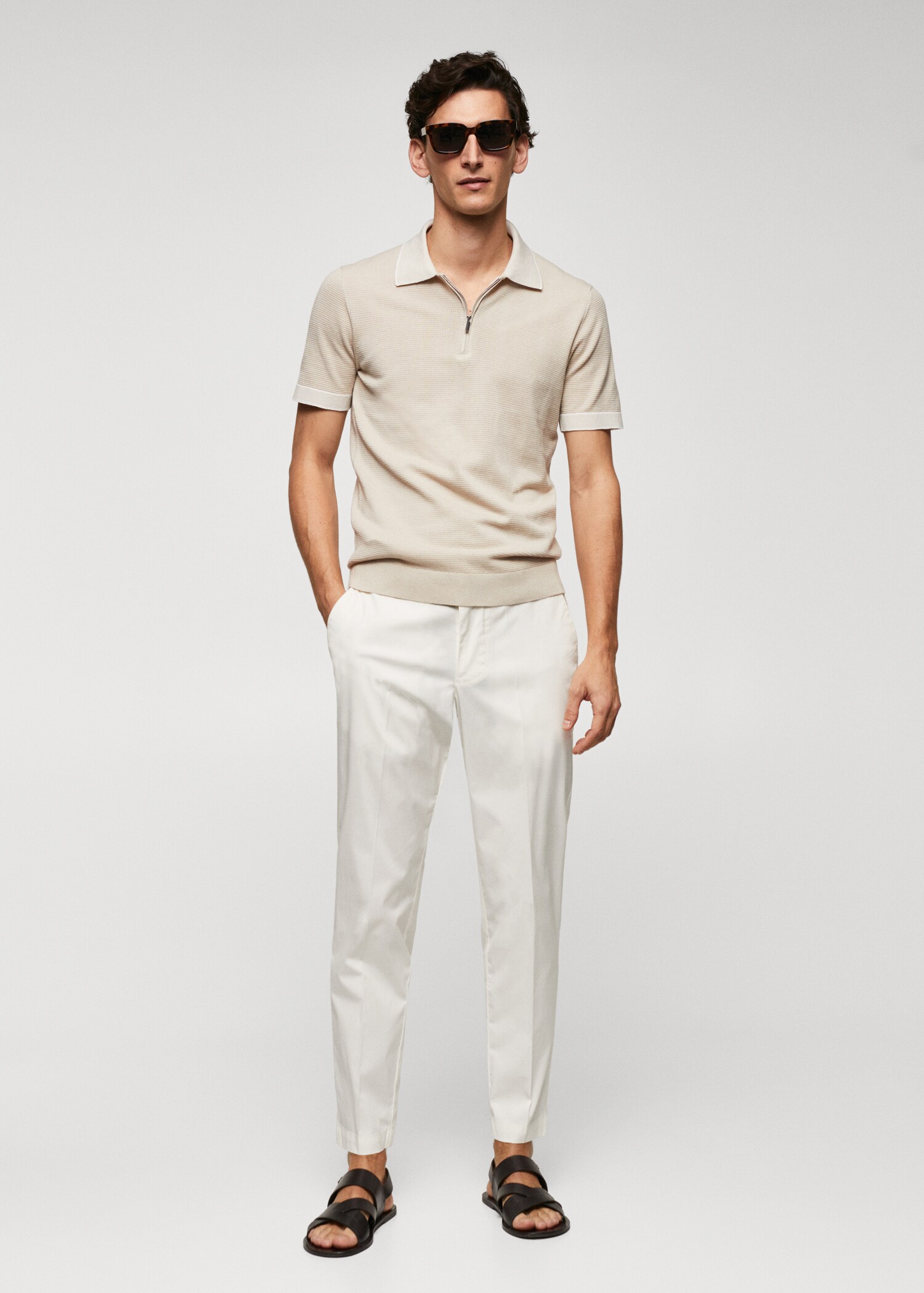 Fine-knit polo shirt with zip - General plane