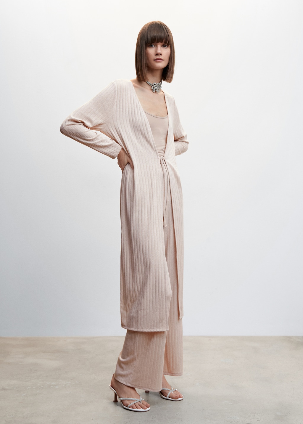 Ribbed long cardigan