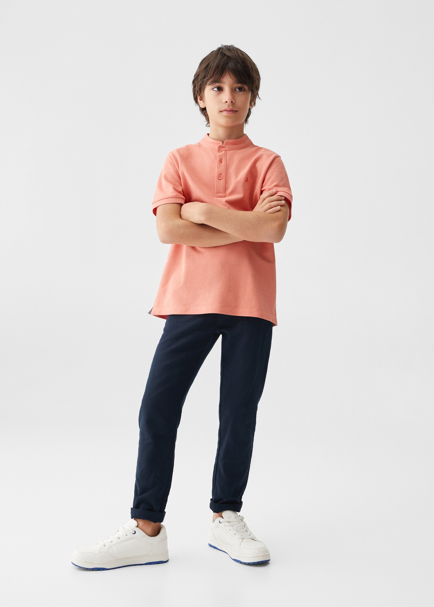 Baumwoll-Poloshirt mit Stehkragen - Allgemeine Ansicht