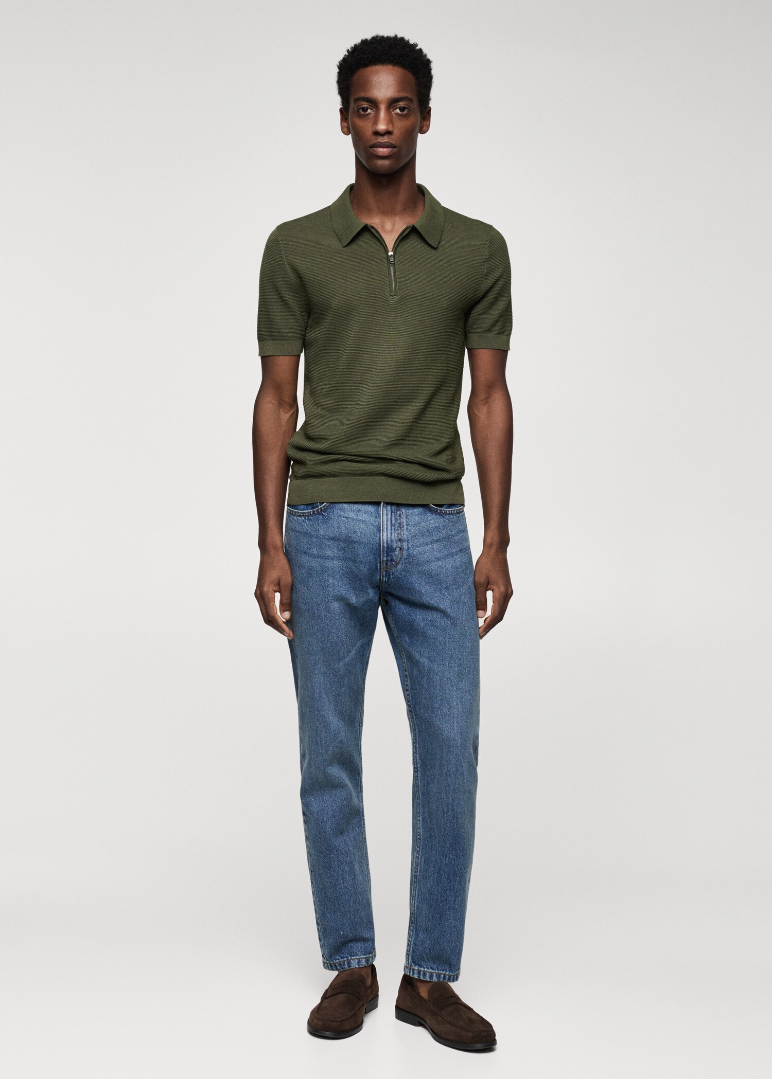 Strukturiertes Feinstrick-Poloshirt - Allgemeine Ansicht