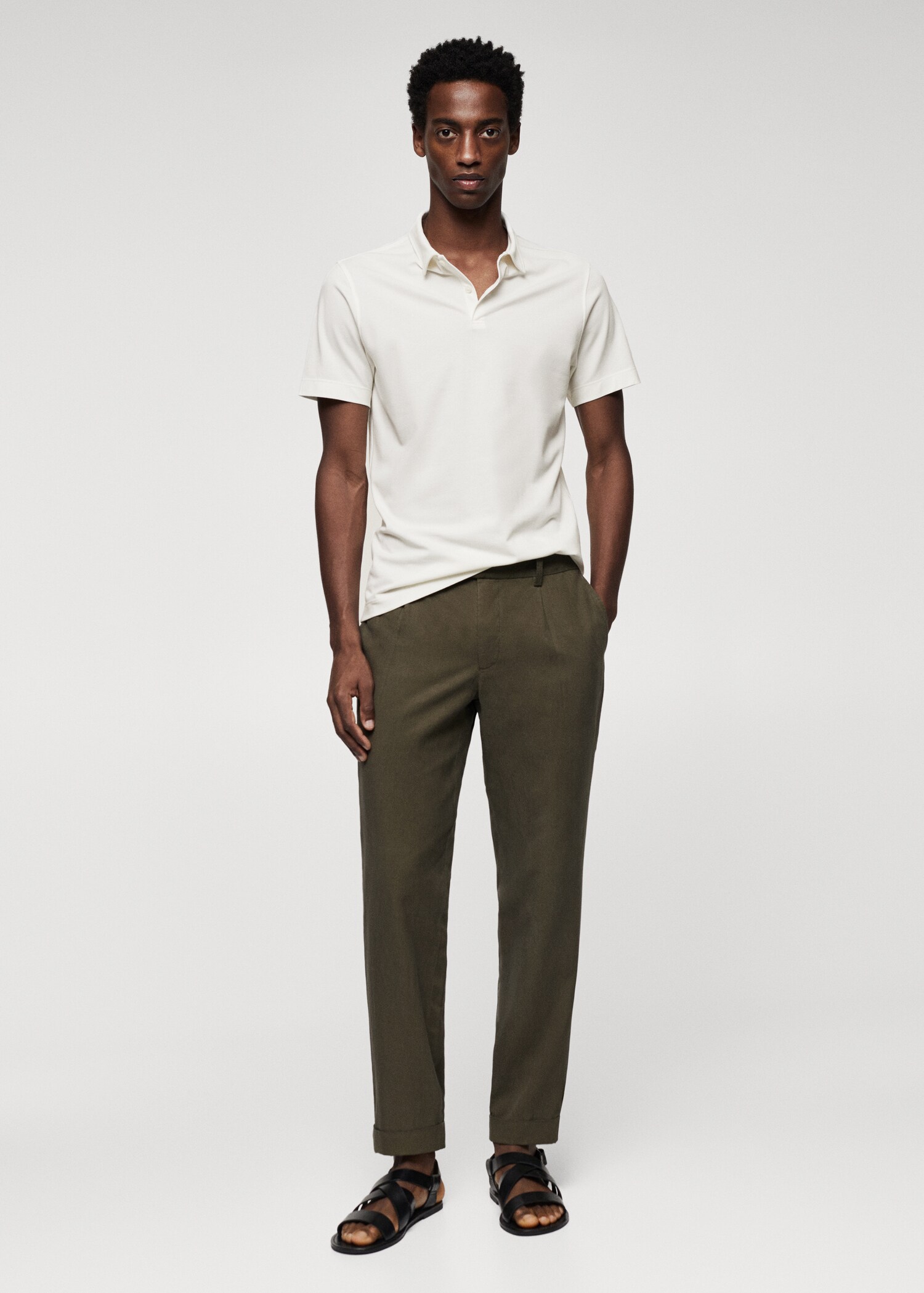 Slim-fit cotton piqué textured polo shirt - General plane