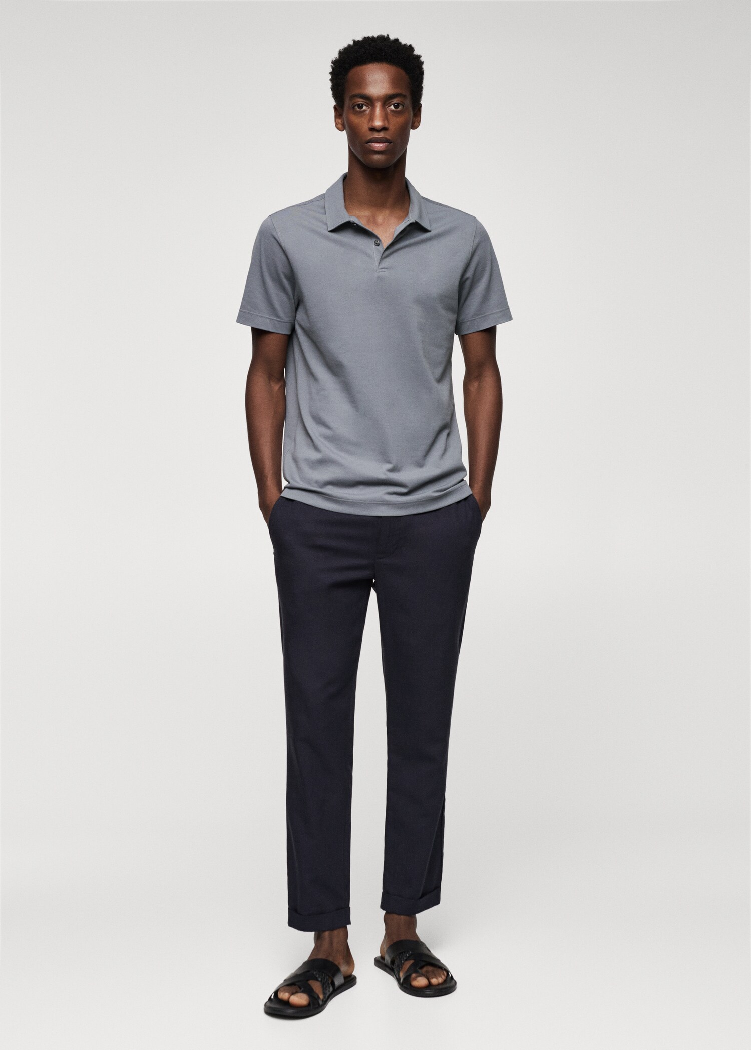 Slim-fit cotton piqué textured polo shirt - General plane