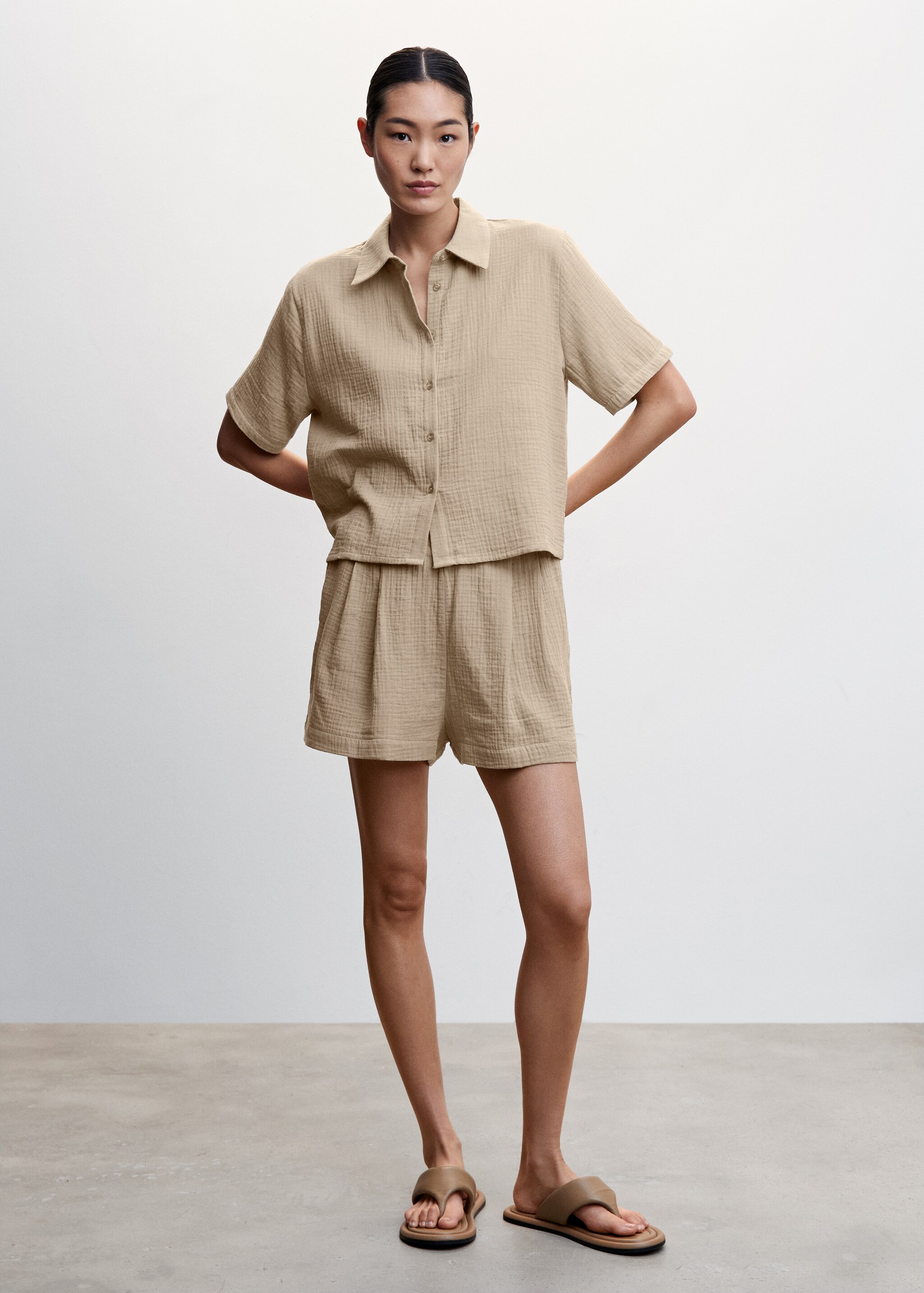 Camisa de pijama de algodão com textura - Plano geral
